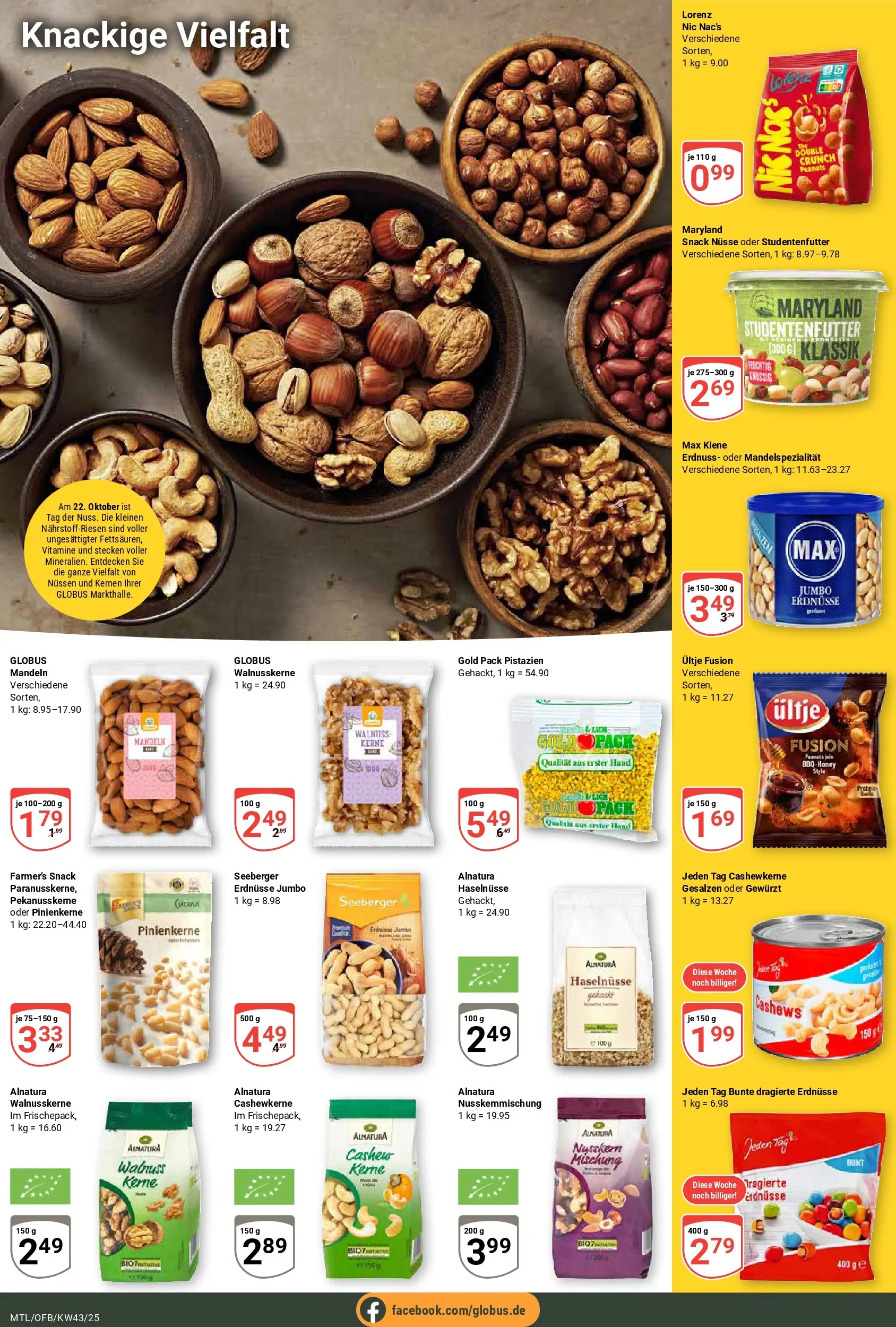 Globus prospekt Maintal-Dörnigheim	 (ab 19.10.2025) » Angebote online | Seite: 15 | Produkte: Erdnüsse, Mandeln, Pistazien, Nüsse