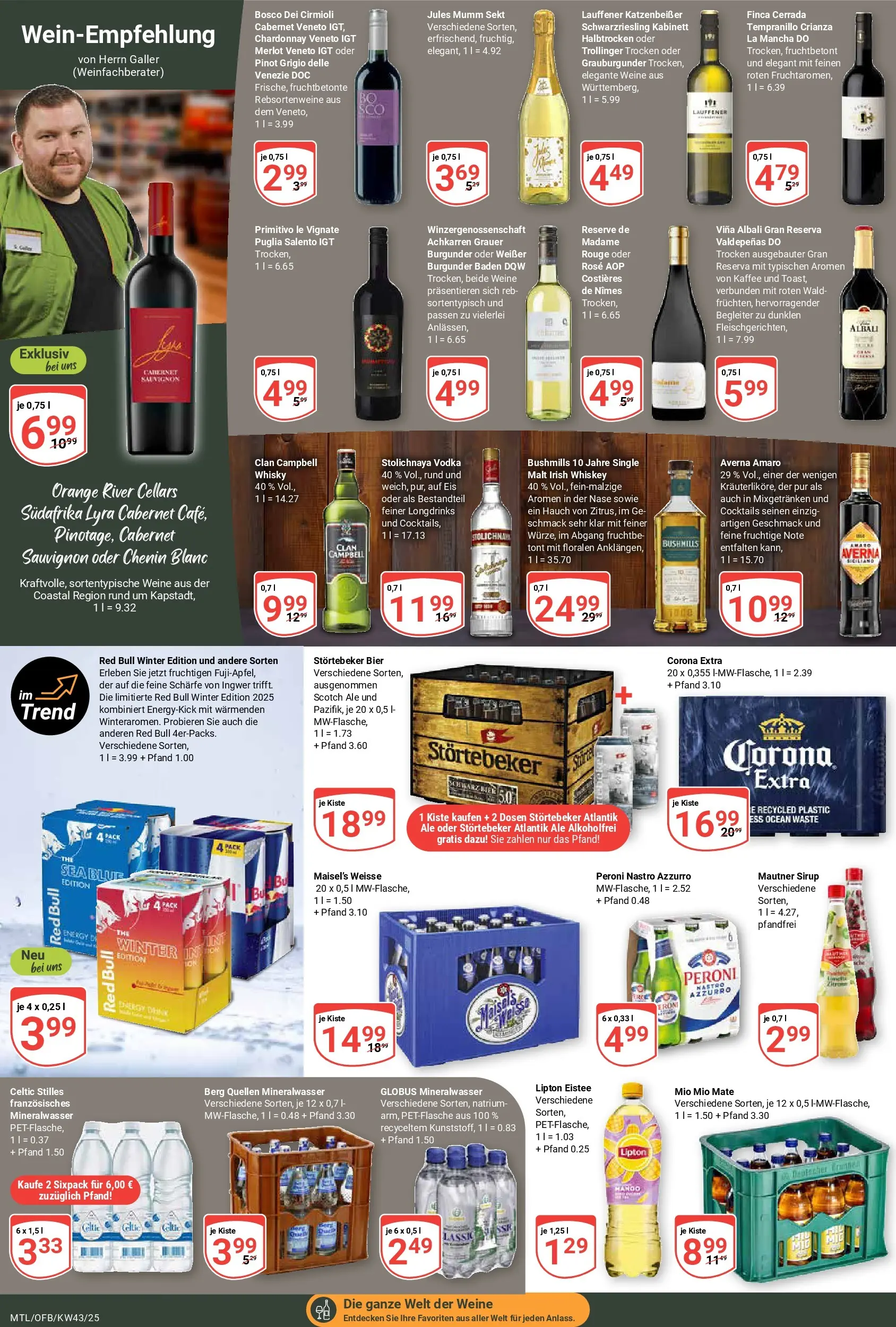 Globus prospekt Maintal-Dörnigheim	 (ab 19.10.2025) » Angebote online | Seite: 19 | Produkte: Kaffee, Mio mio mate, Mineralwasser, Whiskey