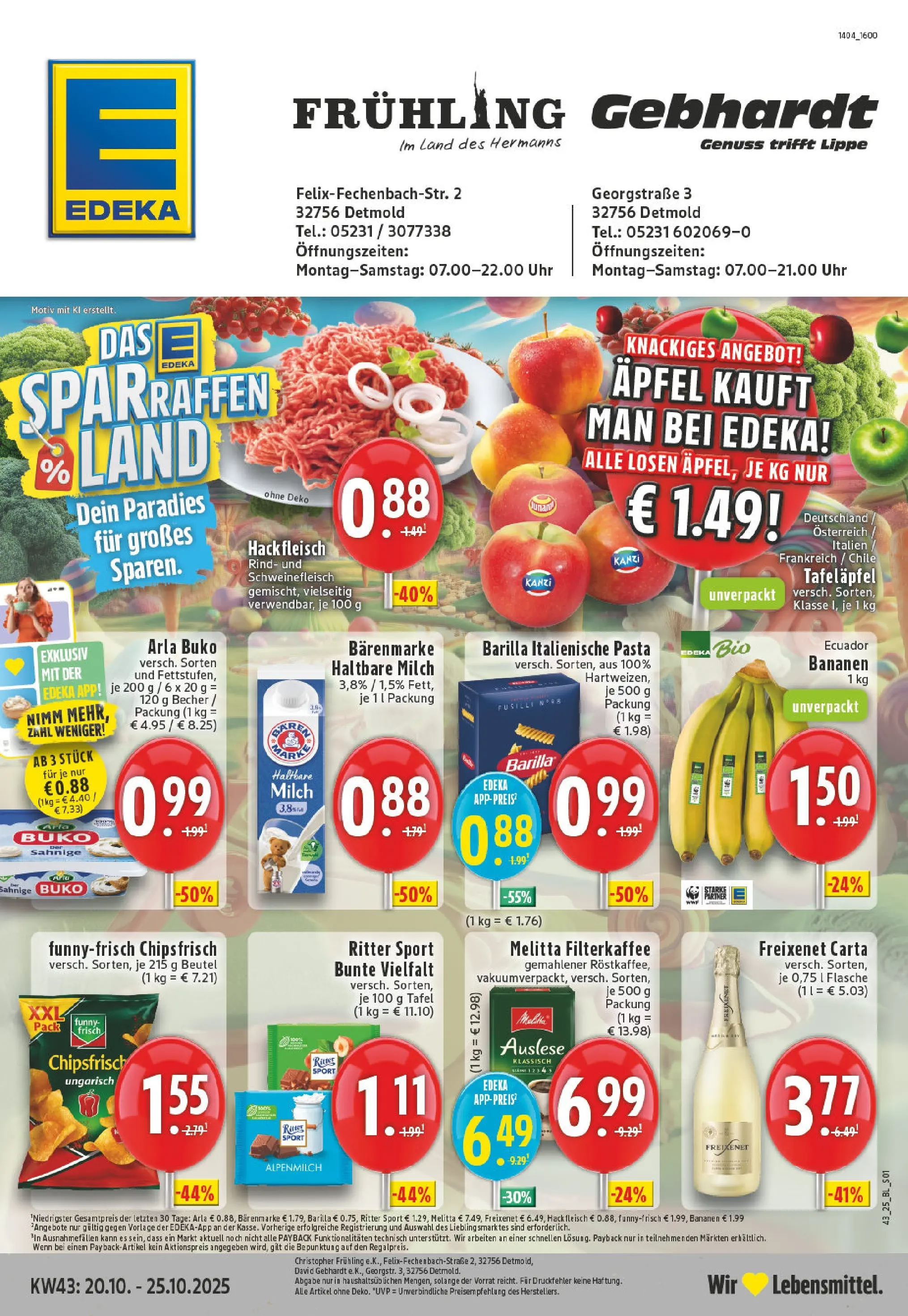 Edeka prospekt Detmold	 (ab 19.10.2025) » Angebote Online | Seite: 1 | Produkte: Milch, Ritter sport, Arla buko, Hackfleisch