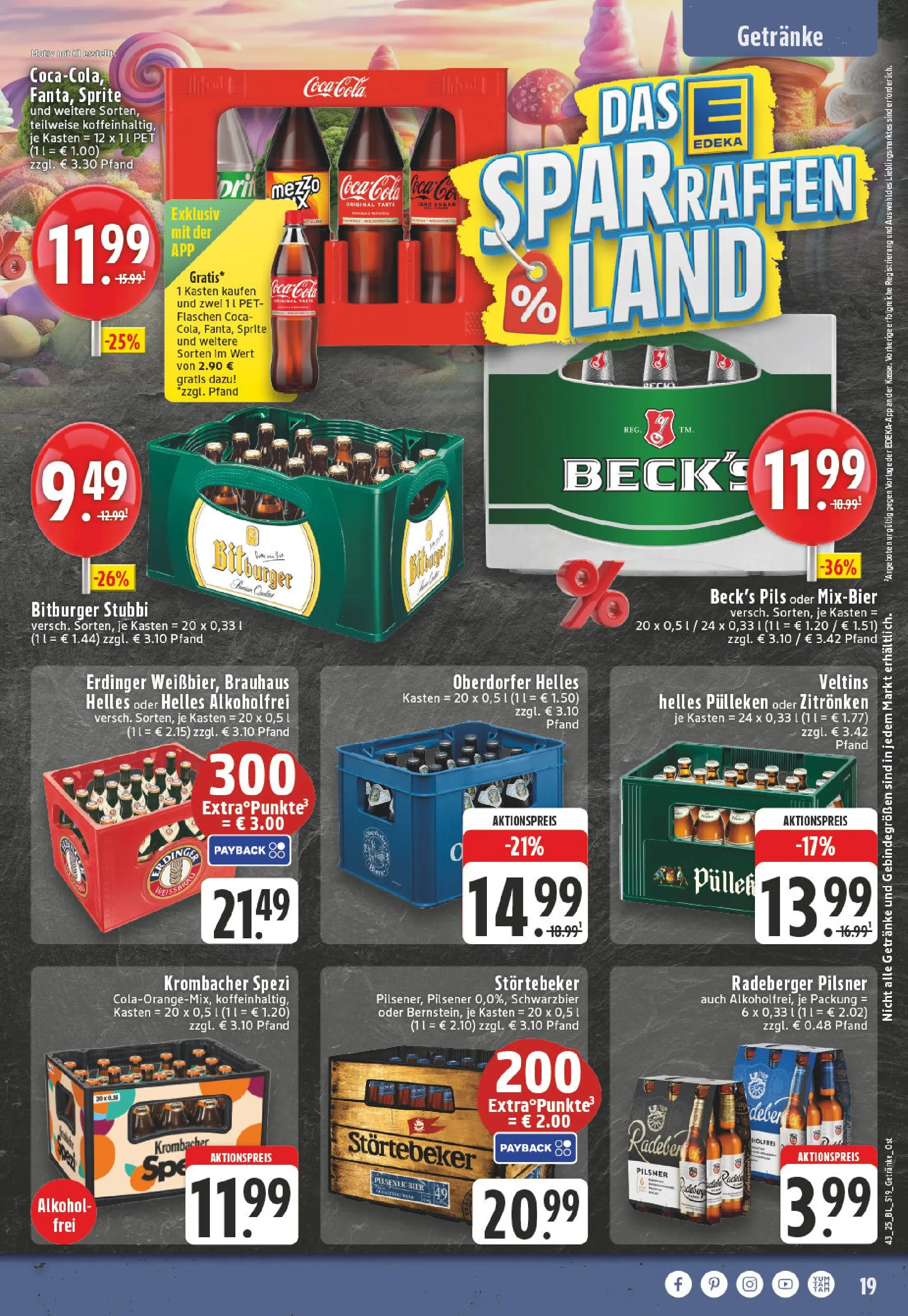 Edeka prospekt Leopoldshöhe-Asemissen	 (ab 19.10.2025) » Angebote Online | Seite: 19 | Produkte: Bitburger, Coca cola, Cola, Veltins