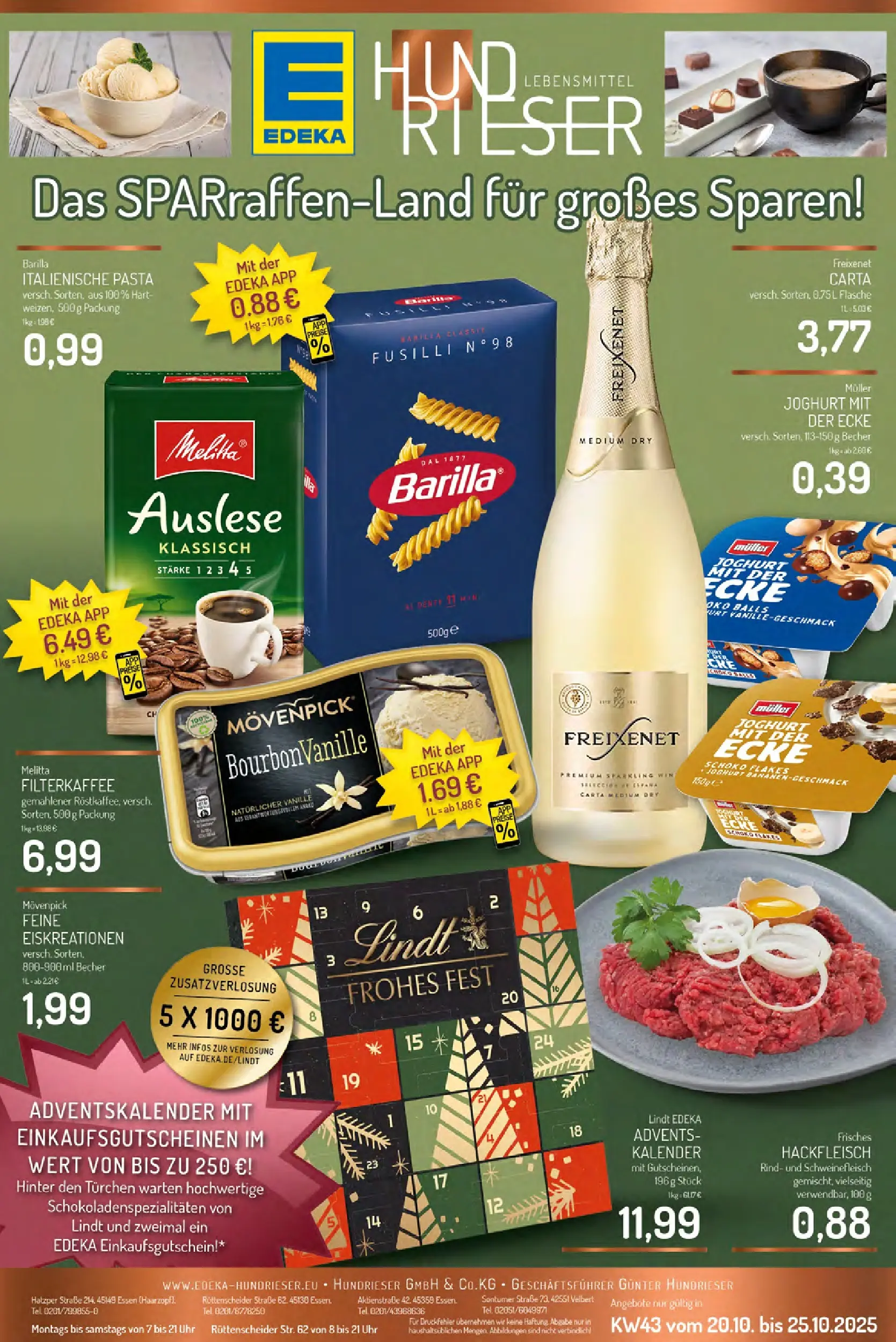 Edeka prospekt Essen-Haarzopf	 (ab 20.10.2025) » Angebote Online | Seite: 1 | Produkte: Melitta, Barilla, Schweinefleisch, Lindt