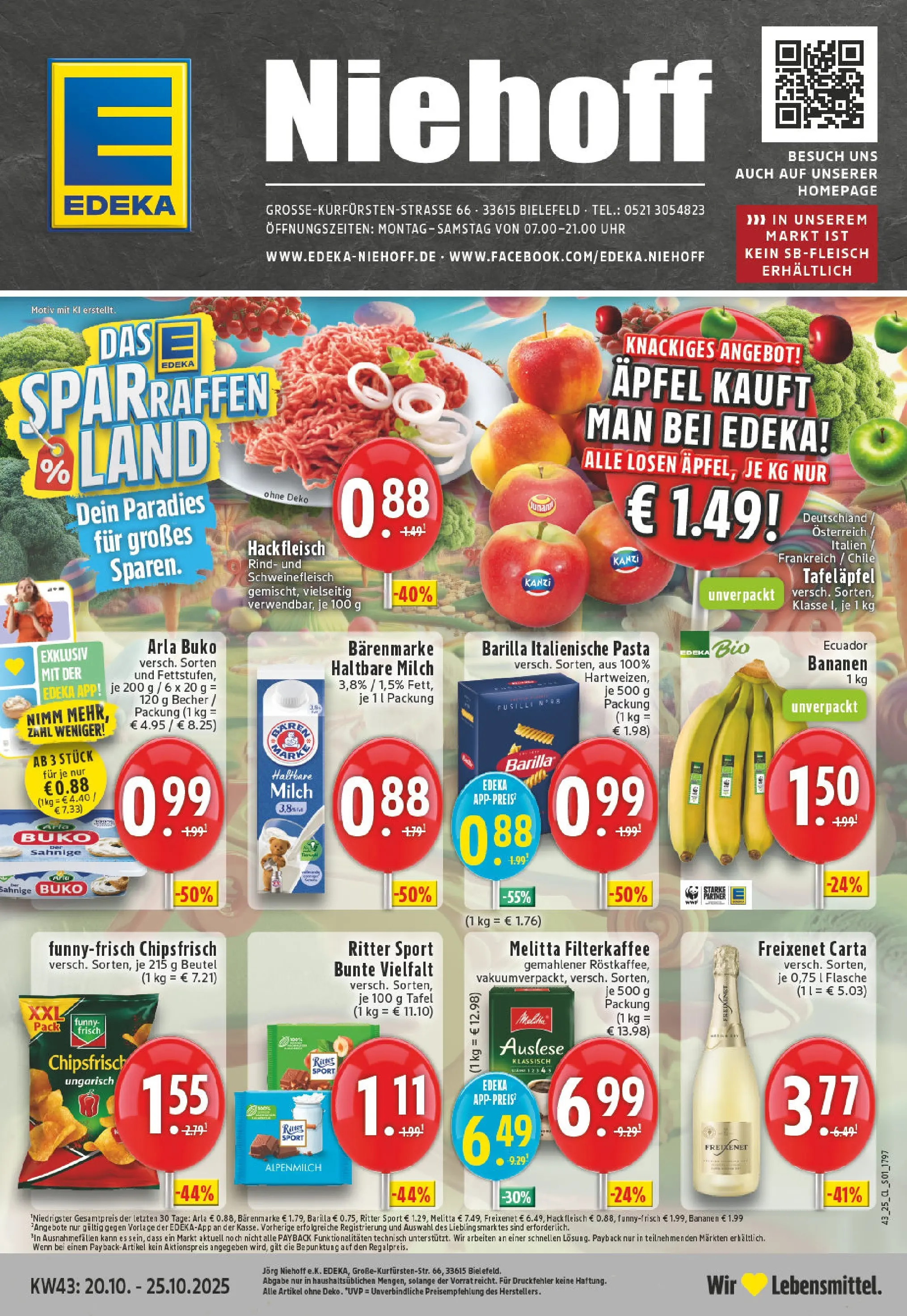 Edeka prospekt Bielefeld	 (ab 19.10.2025) » Angebote Online | Seite: 1 | Produkte: Milch, Äpfel, Bananen, Schweinefleisch