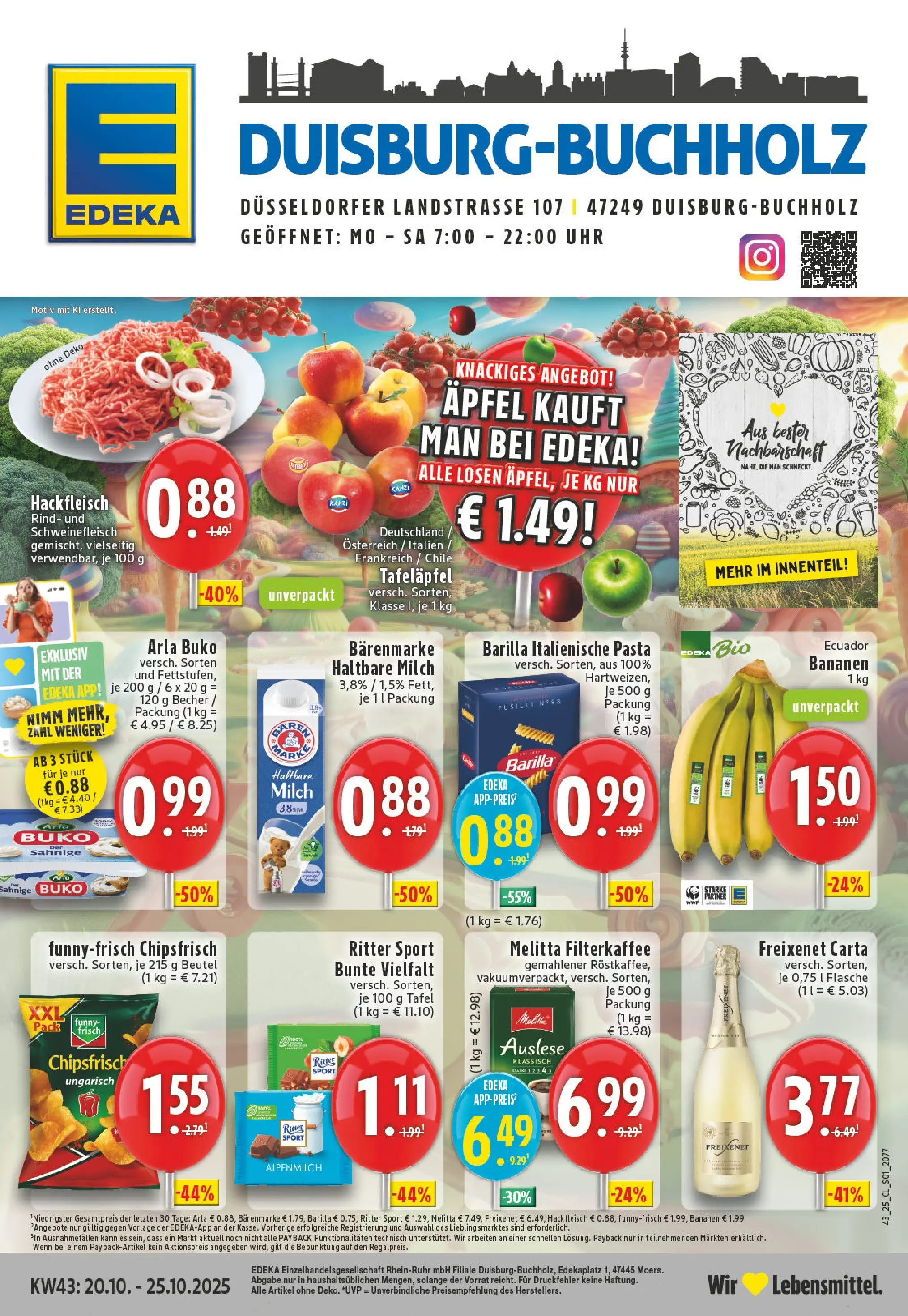 Edeka prospekt Duisburg	 (ab 19.10.2025) » Angebote Online | Seite: 1 | Produkte: Melitta, Milch, Schweinefleisch, Hackfleisch