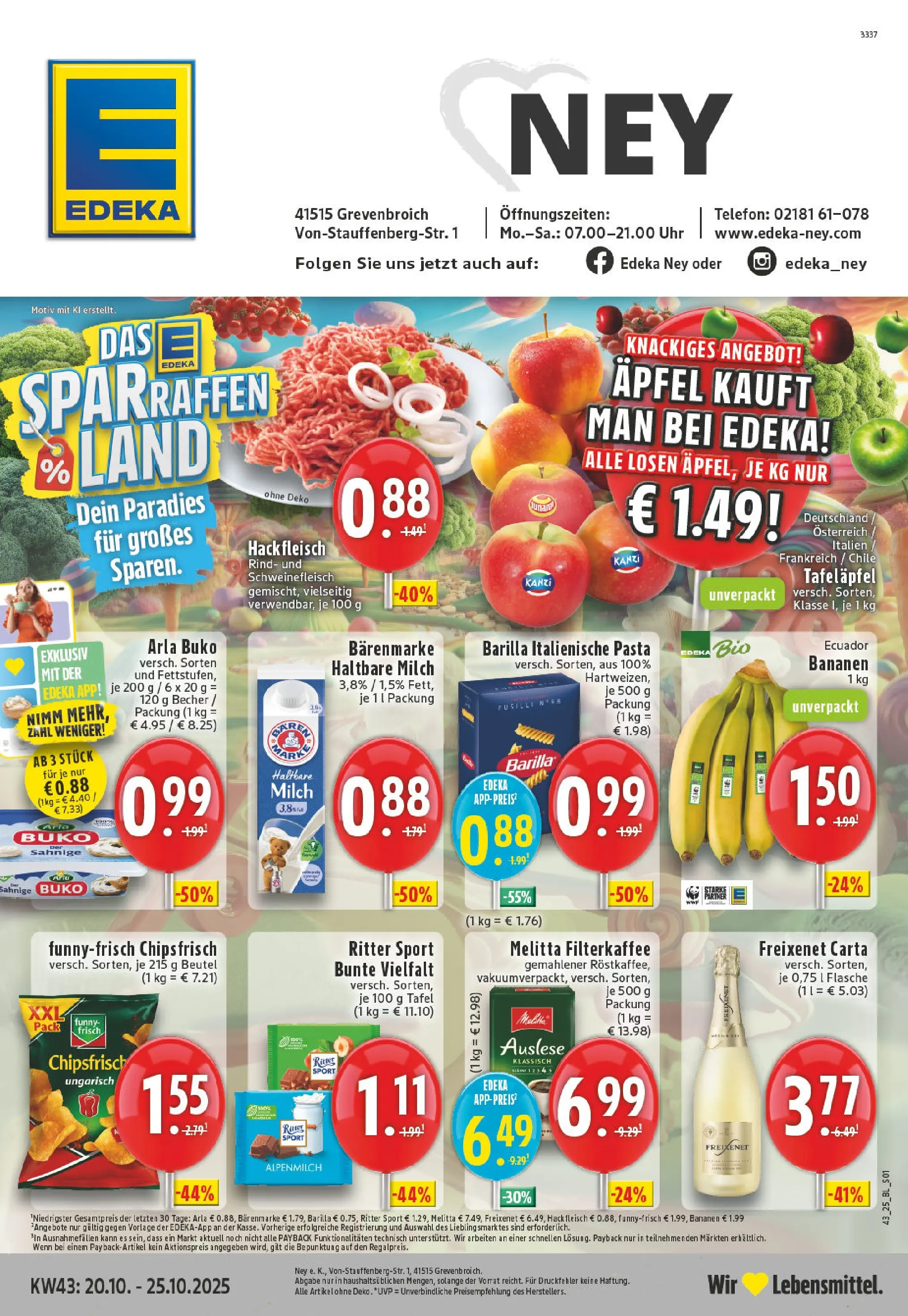 Edeka prospekt Grevenbroich-Südstadt	 (ab 19.10.2025) » Angebote Online | Seite: 1 | Produkte: Milch, Äpfel, Bananen, Uhr