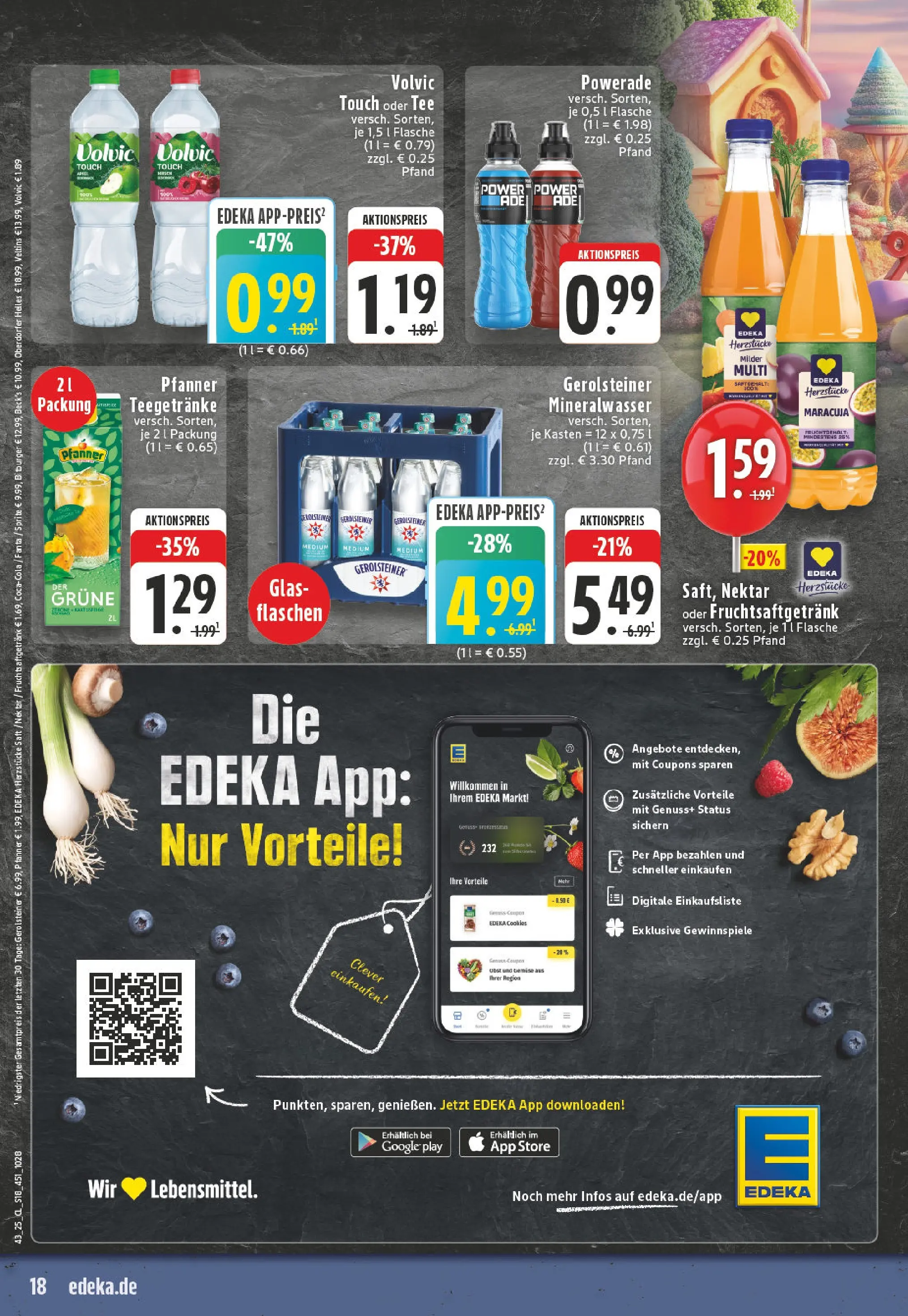 Edeka prospekt Montabaur	 (ab 19.10.2025) » Angebote Online | Seite: 18 | Produkte: Mineralwasser, Saft, Volvic, Veltins