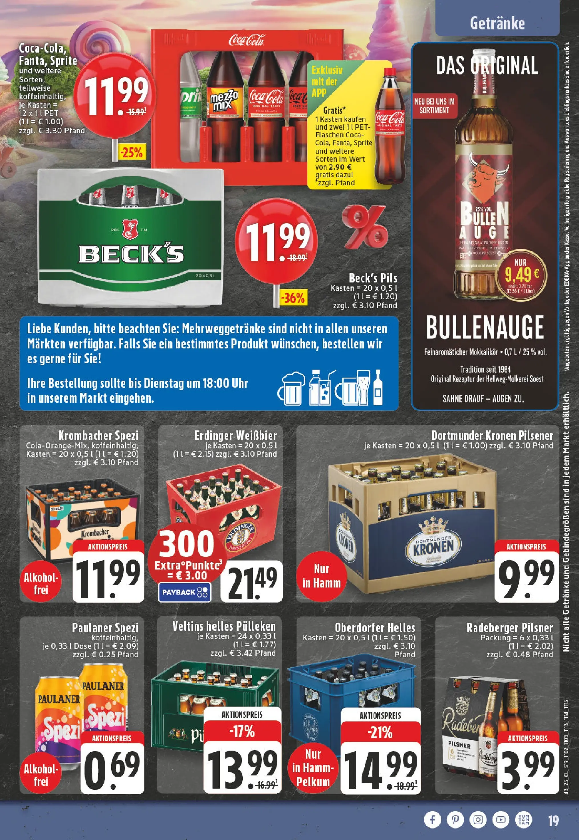Edeka prospekt Arnsberg-Neheim	 (ab 19.10.2025) » Angebote Online | Seite: 19 | Produkte: Sprite, Erdinger, Paulaner spezi, Likör