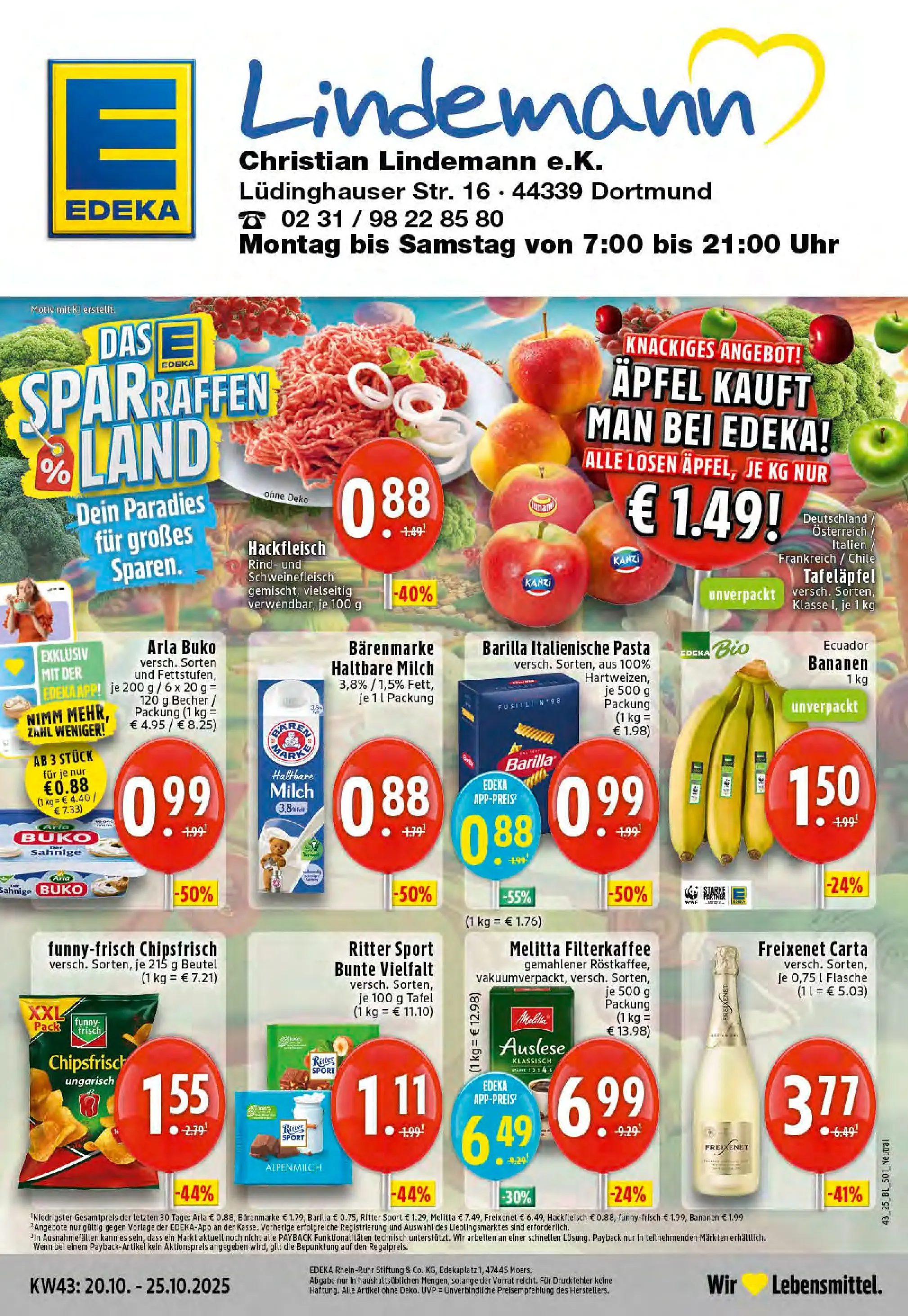 Edeka prospekt Dortmund-Eving	 (ab 19.10.2025) » Angebote Online | Seite: 1 | Produkte: Melitta, Freixenet, Bananen, Schweinefleisch