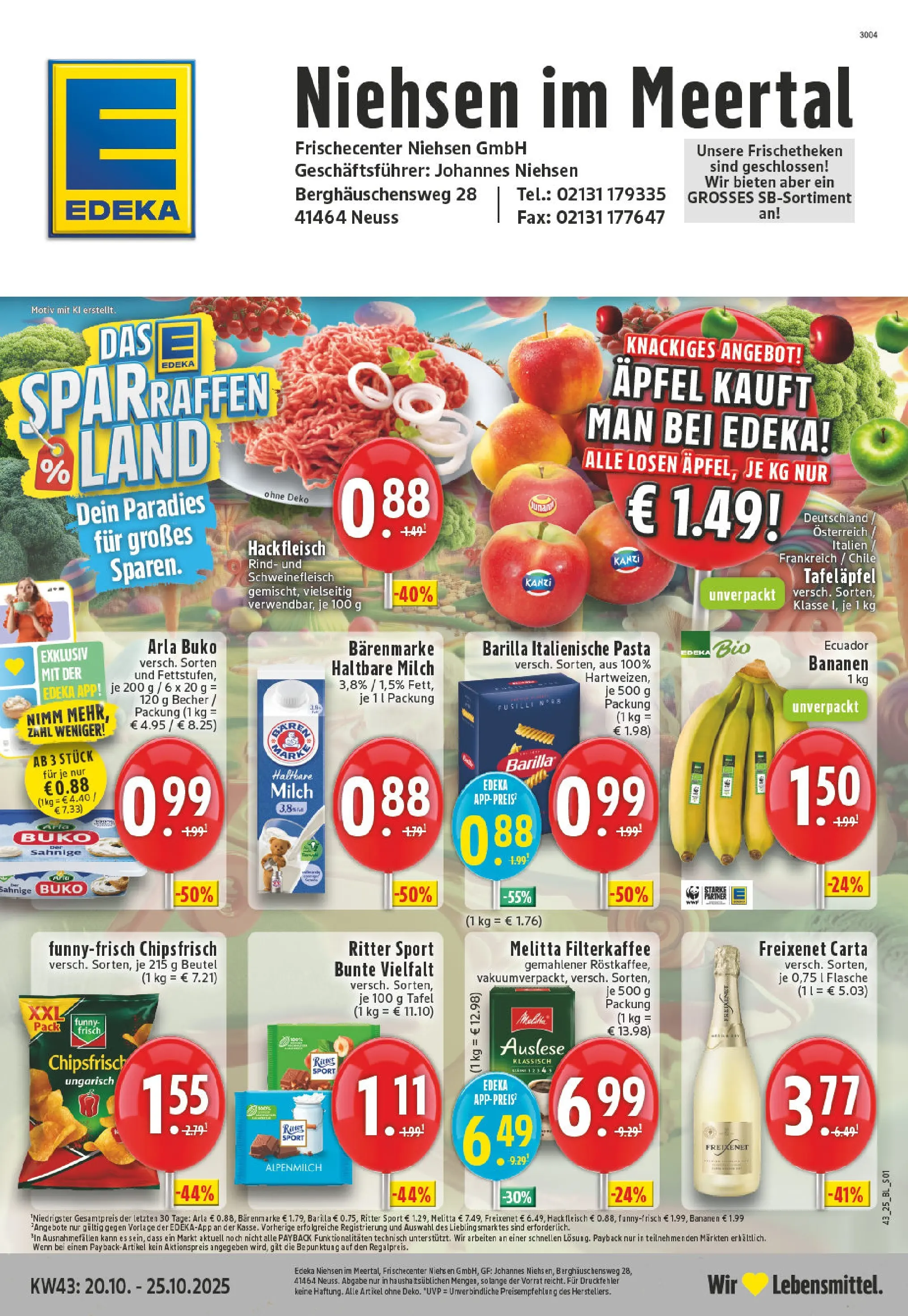 Edeka prospekt Neuss-Meertal	 (ab 19.10.2025) » Angebote Online | Seite: 1 | Produkte: Barilla, Arla buko, Chips, Hackfleisch