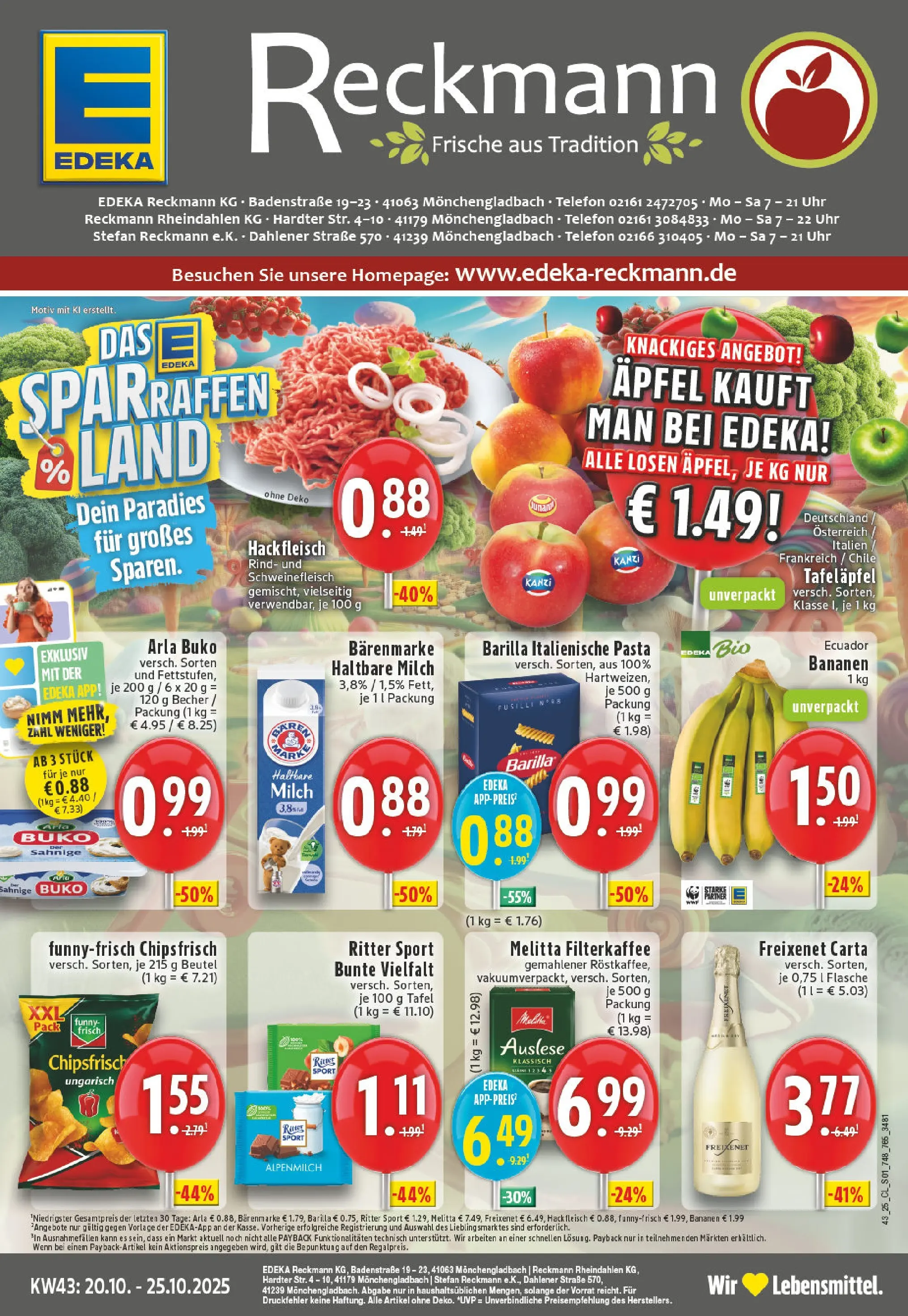 Edeka prospekt Mönchengladbach	 (ab 19.10.2025) » Angebote Online | Seite: 1 | Produkte: Melitta, Barilla, Äpfel, Uhr