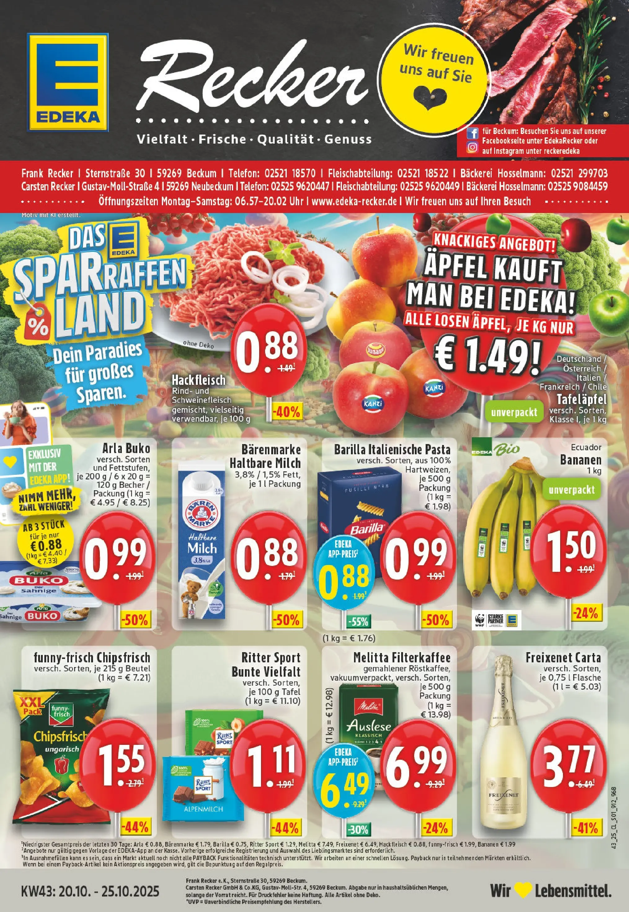 Edeka prospekt Beckum	 (ab 19.10.2025) » Angebote Online | Seite: 1 | Produkte: Ritter sport, Arla buko, Uhr, Hackfleisch