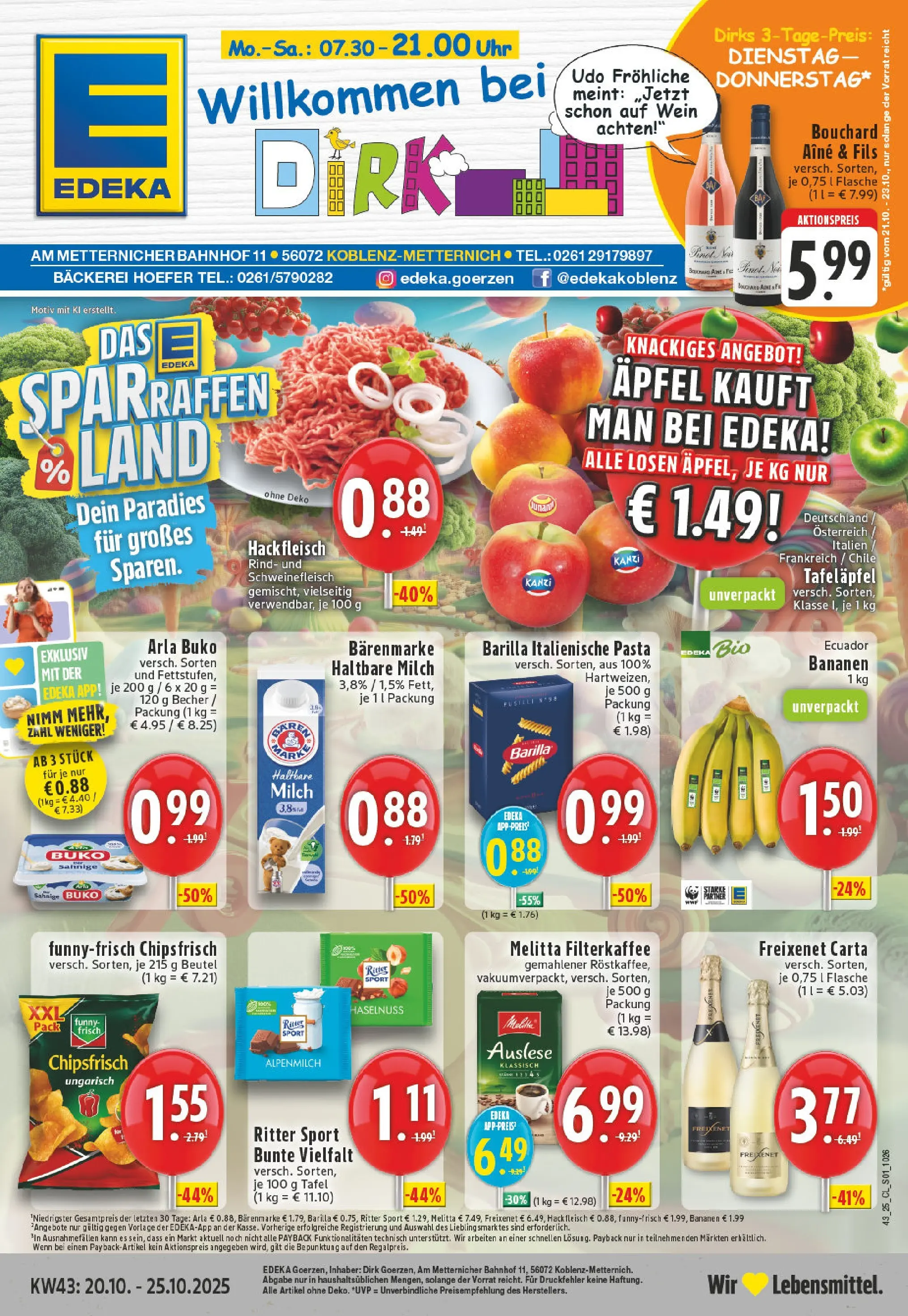 Edeka prospekt Koblenz	 (ab 19.10.2025) » Angebote Online | Seite: 1 | Produkte: Milch, Arla buko, Pasta, Hackfleisch