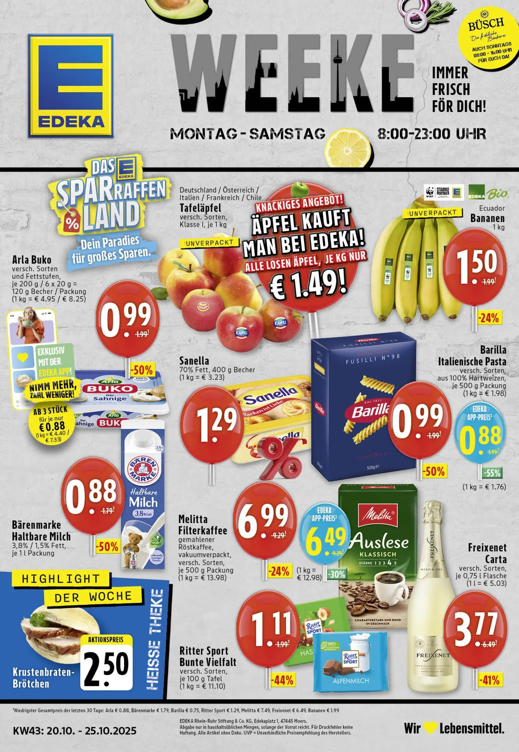 Edeka prospekt Köln	 (ab 19.10.2025) » Angebote Online | Seite: 1 | Produkte: Milch, Haltbare milch, Krustenbraten, Uhr
