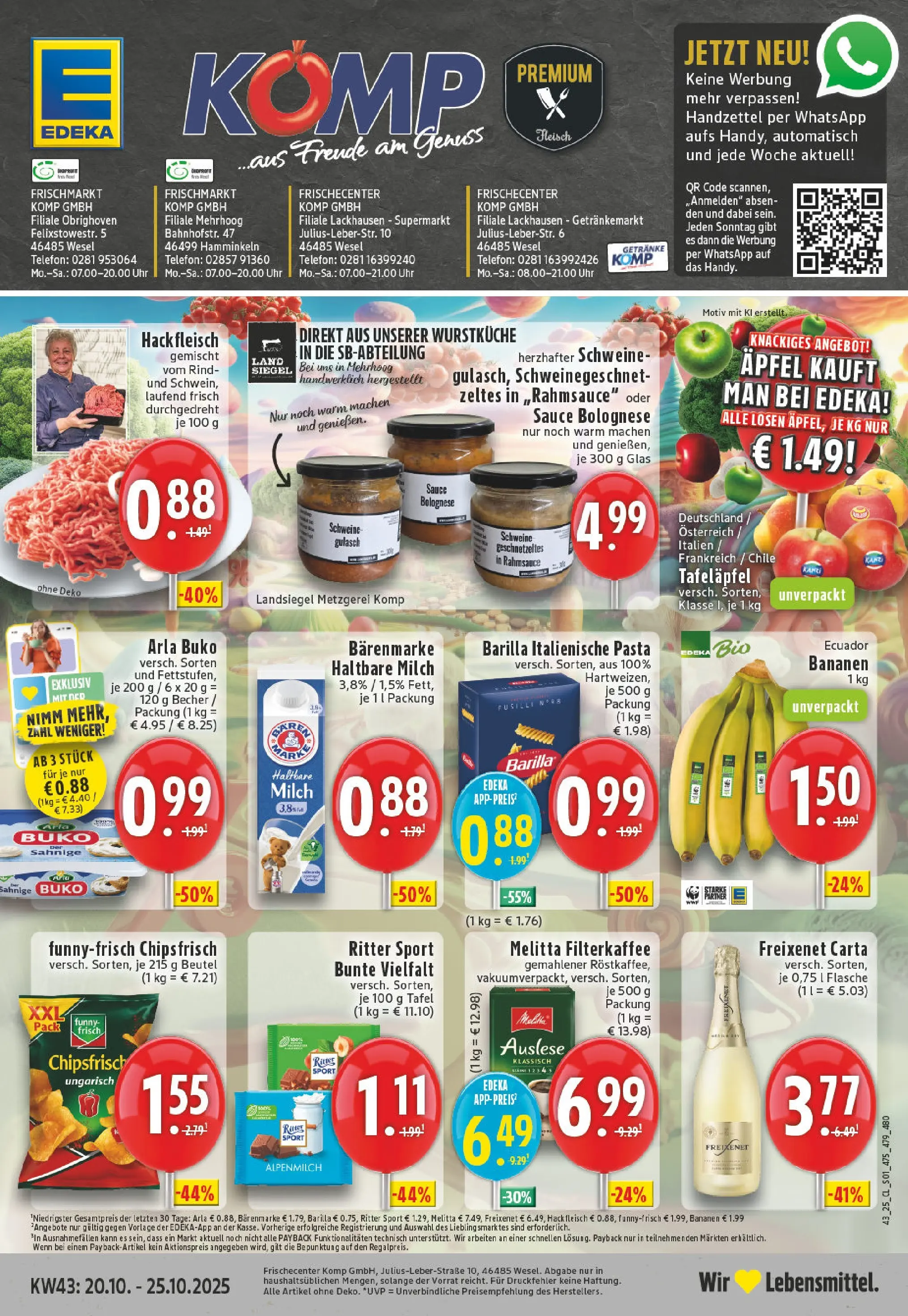 Edeka prospekt Hamminkeln -Mehrhoog	 (ab 19.10.2025) » Angebote Online | Seite: 1 | Produkte: Barilla, Bananen, Pasta, Uhr