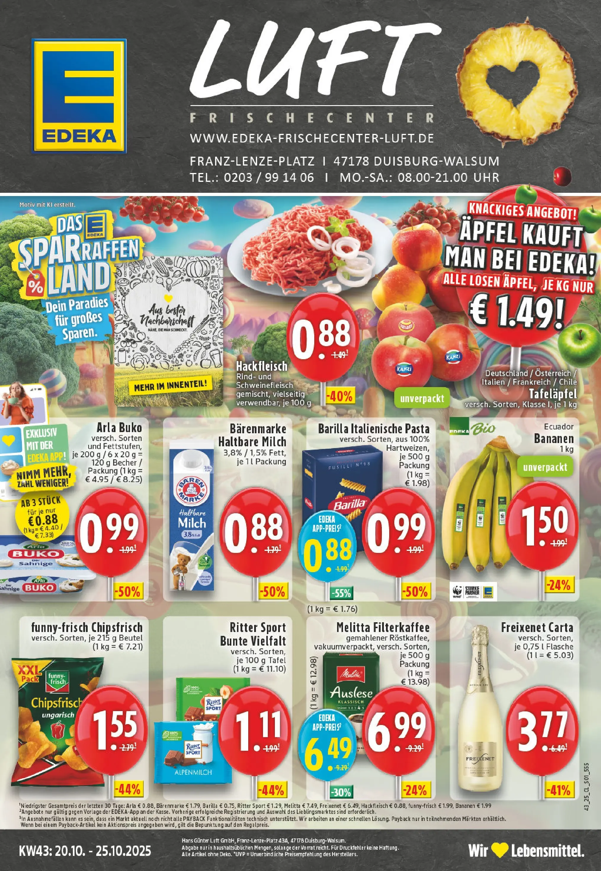 Edeka prospekt Duisburg-Walsum	 (ab 19.10.2025) » Angebote Online | Seite: 1 | Produkte: Milch, Ritter sport, Schweinefleisch, Uhr