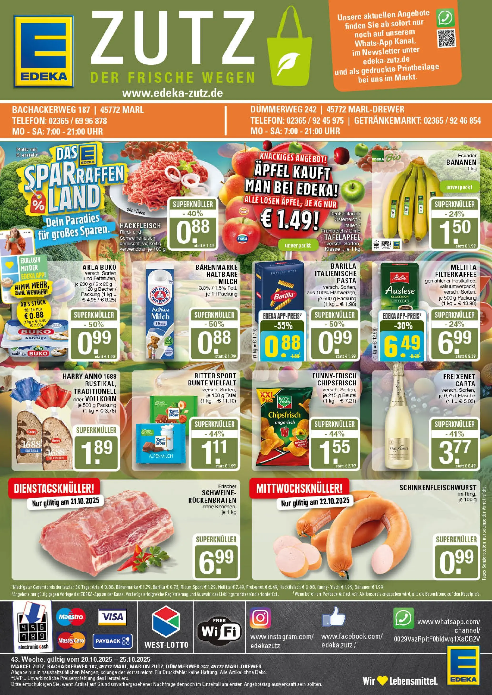Edeka prospekt Marl	 (ab 19.10.2025) » Angebote Online | Seite: 1 | Produkte: Milch, Pasta, Schweinefleisch, Telefon
