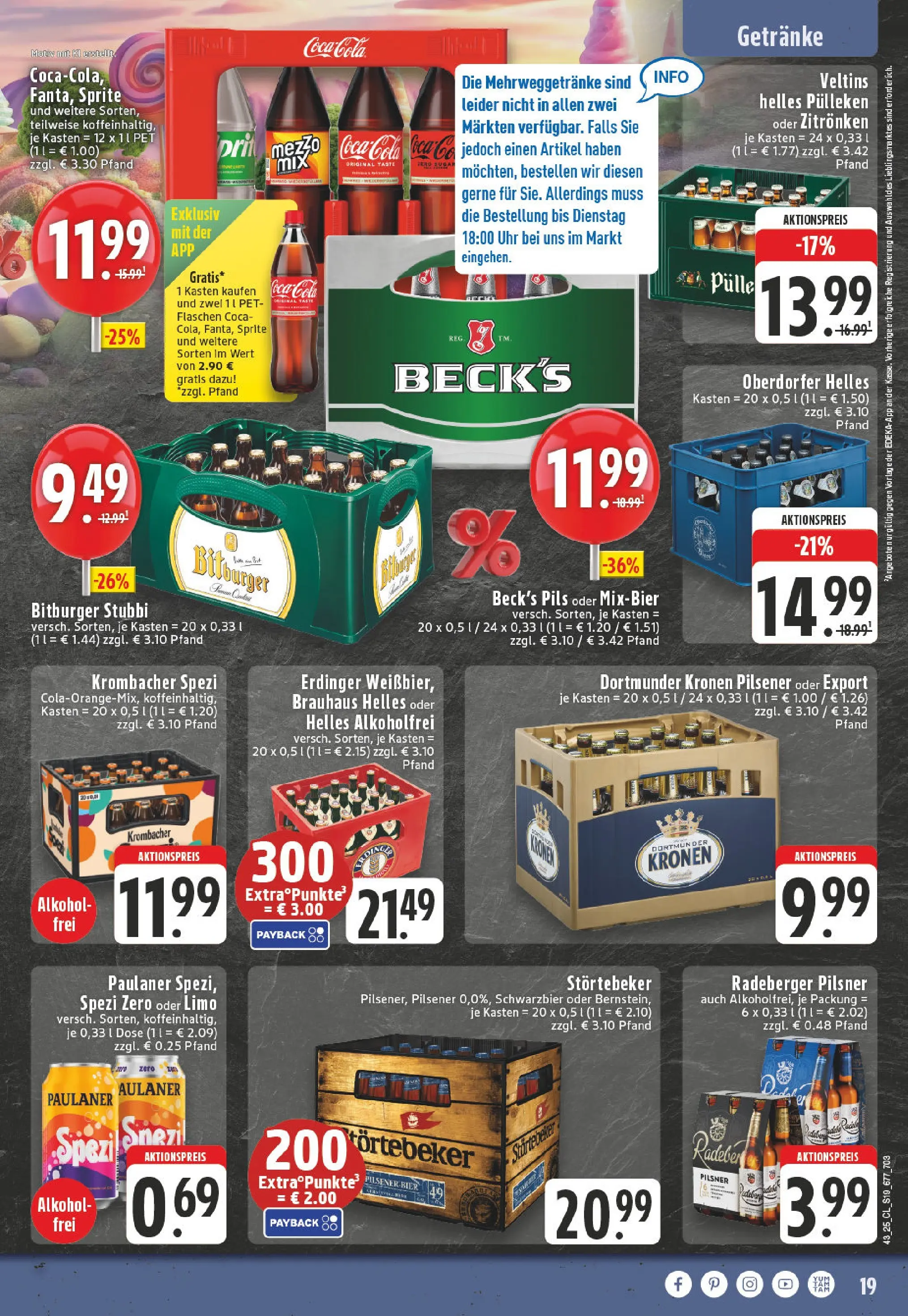 Edeka prospekt Nordkirchen	 (ab 19.10.2025) » Angebote Online | Seite: 19 | Produkte: Bier, Krombacher, Paulaner, Veltins