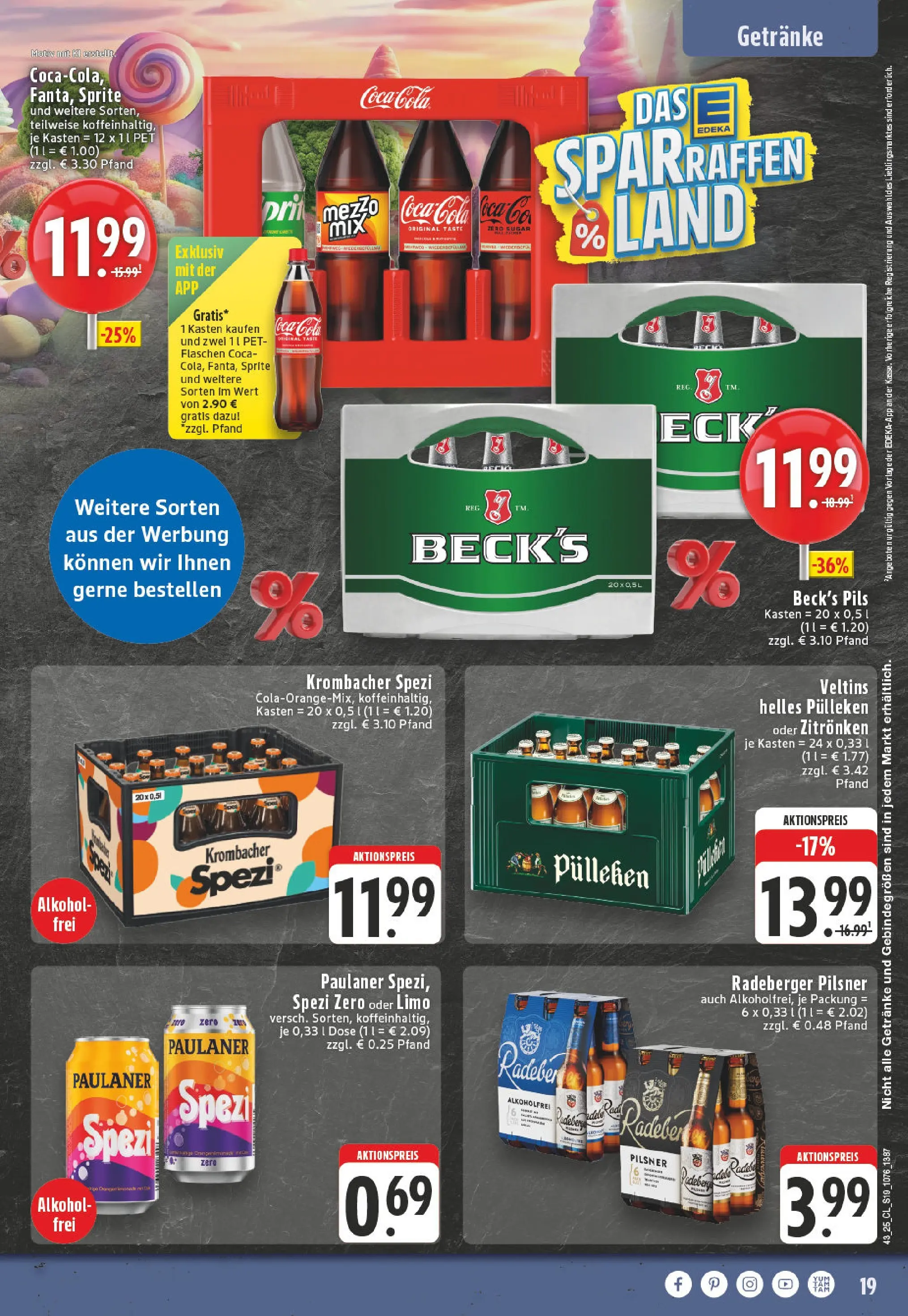 Edeka prospekt Herne-Sodingen	 (ab 19.10.2025) » Angebote Online | Seite: 19 | Produkte: Coca cola, Paulaner spezi, Pils, Veltins