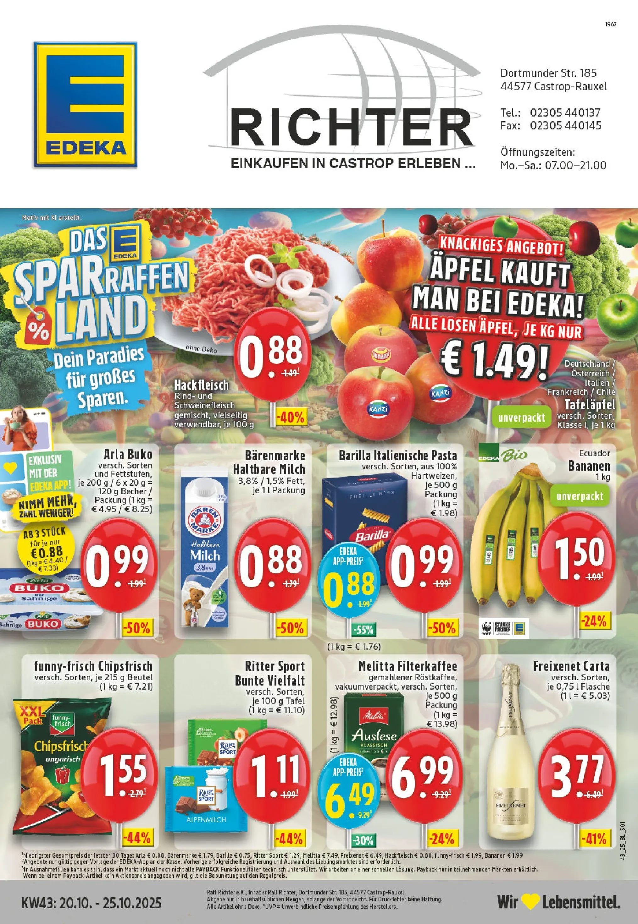 Edeka prospekt Castrop-Rauxel	 (ab 19.10.2025) » Angebote Online | Seite: 1 | Produkte: Barilla, Äpfel, Chips, Fleisch