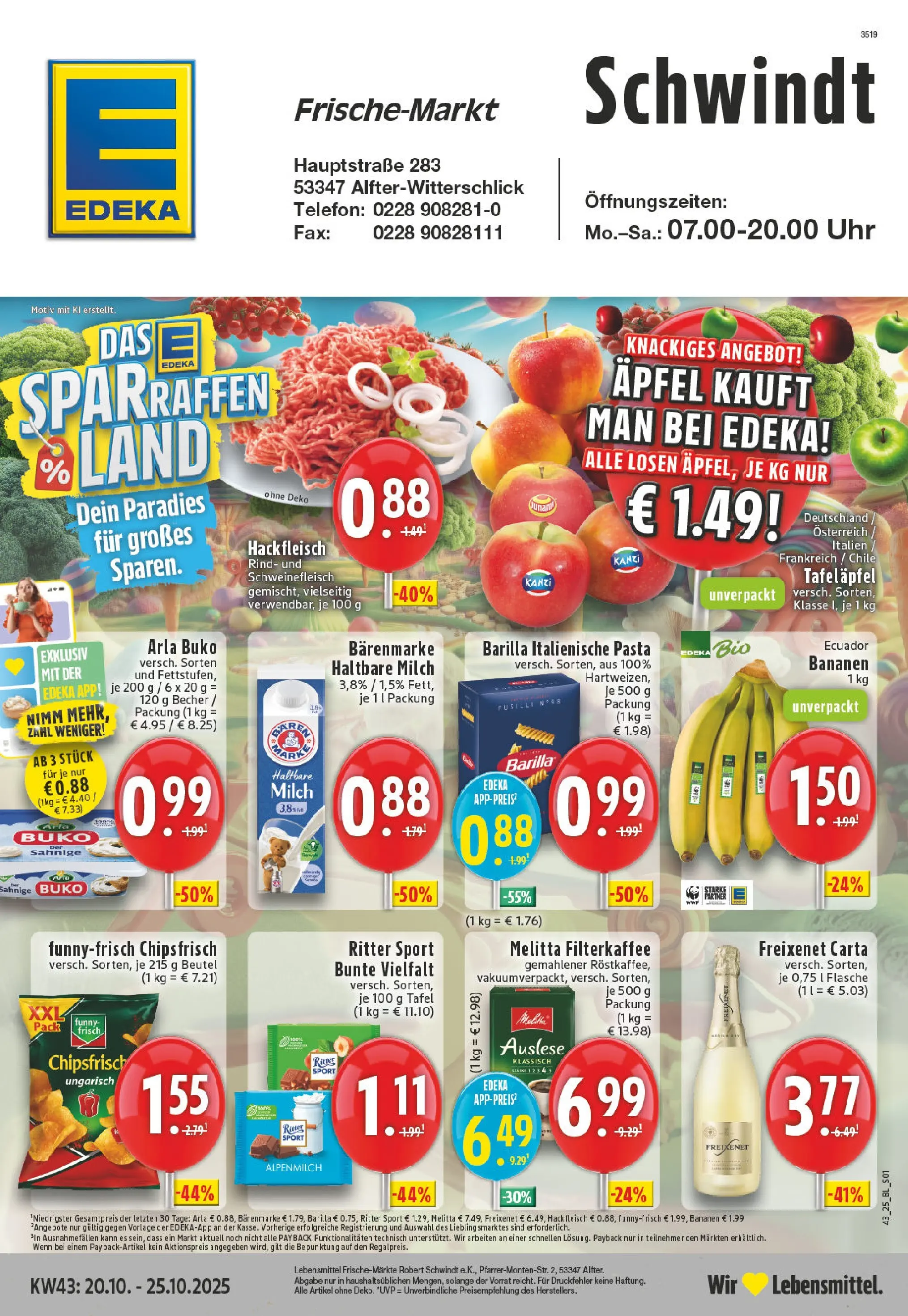 Edeka prospekt Alfter-Witterschlick	 (ab 19.10.2025) » Angebote Online | Seite: 1 | Produkte: Äpfel, Arla buko, Chips, Uhr