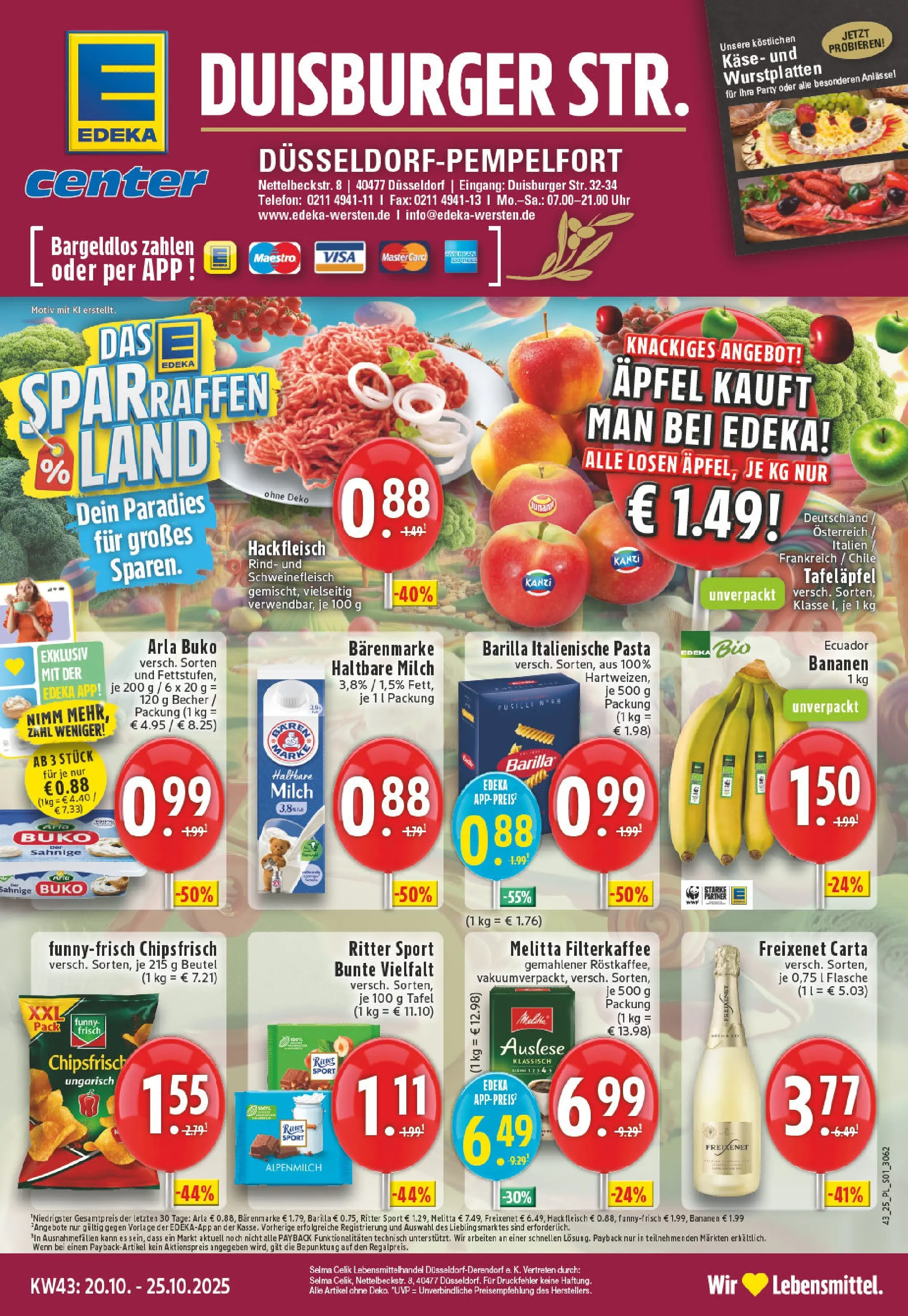 Edeka prospekt Düsseldorf-Derendorf	 (ab 19.10.2025) » Angebote Online | Seite: 1 | Produkte: Melitta, Käse, Telefon, Hackfleisch