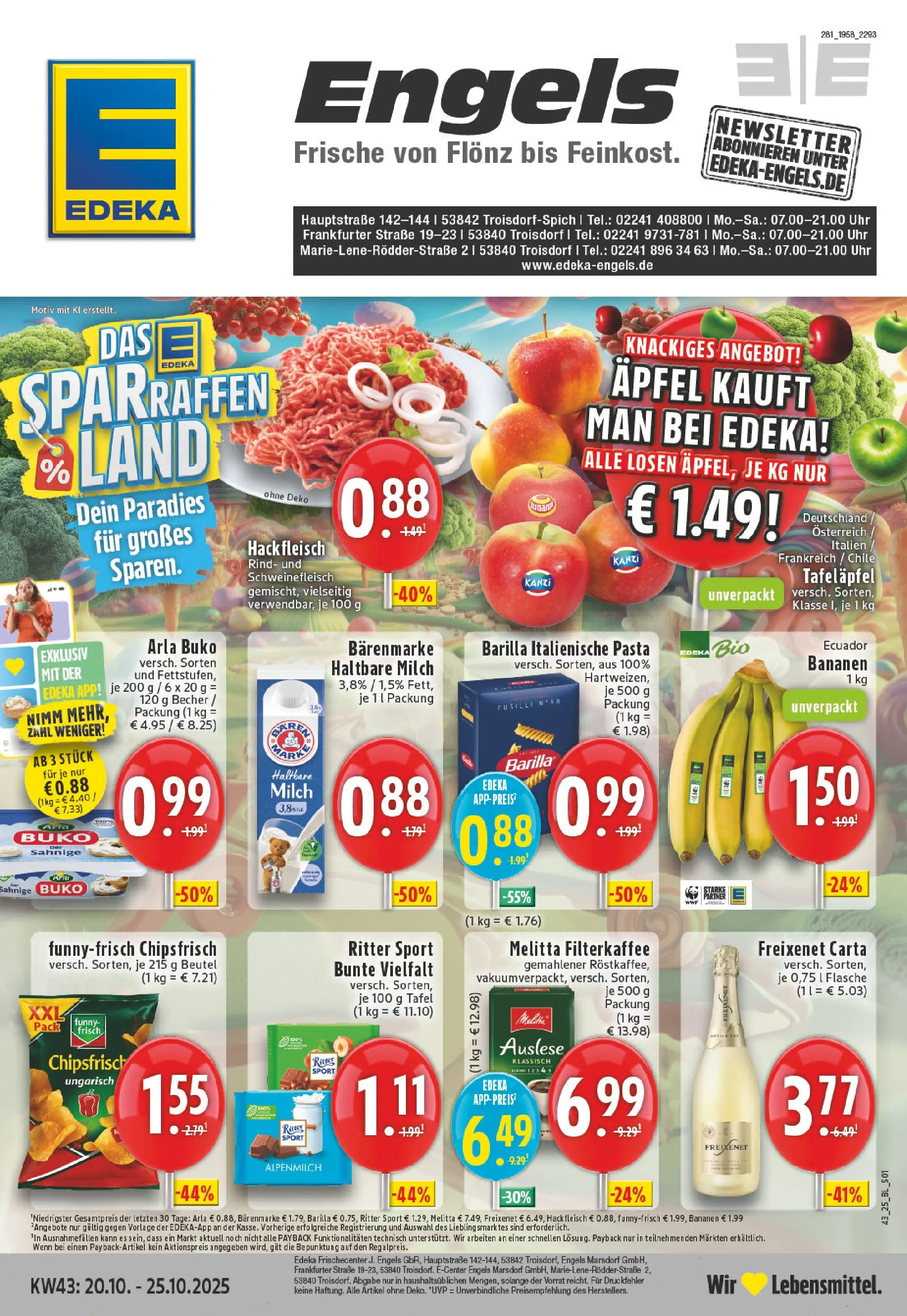 Edeka prospekt Troisdorf	 (ab 19.10.2025) » Angebote Online | Seite: 1 | Produkte: Milch, Haltbare milch, Pasta, Hackfleisch