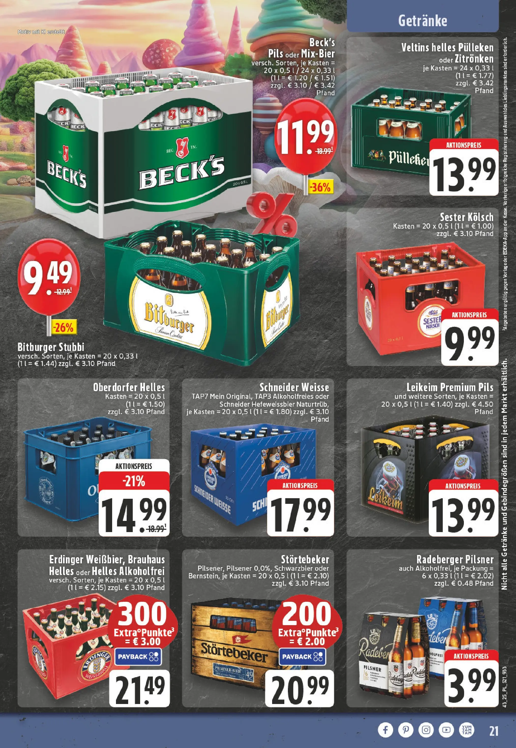 Edeka prospekt Eschweiler-Dürwiß	 (ab 19.10.2025) » Angebote Online | Seite: 21 | Produkte: Helles pulleken, Bitburger, Erdinger, Pils