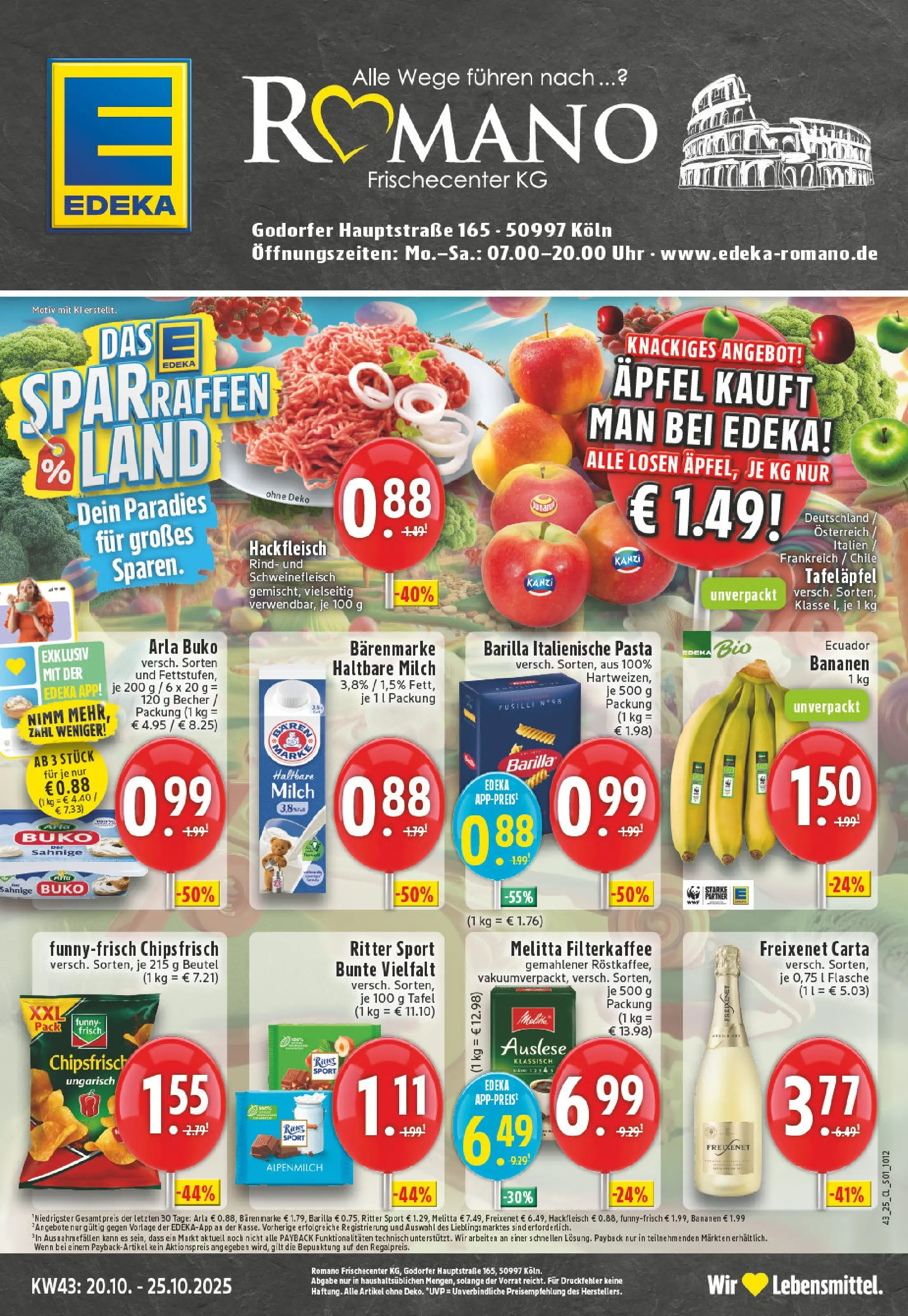 Edeka prospekt Köln-Godorf	 (ab 19.10.2025) » Angebote Online | Seite: 1 | Produkte: Arla buko, Schweinefleisch, Chips, Uhr