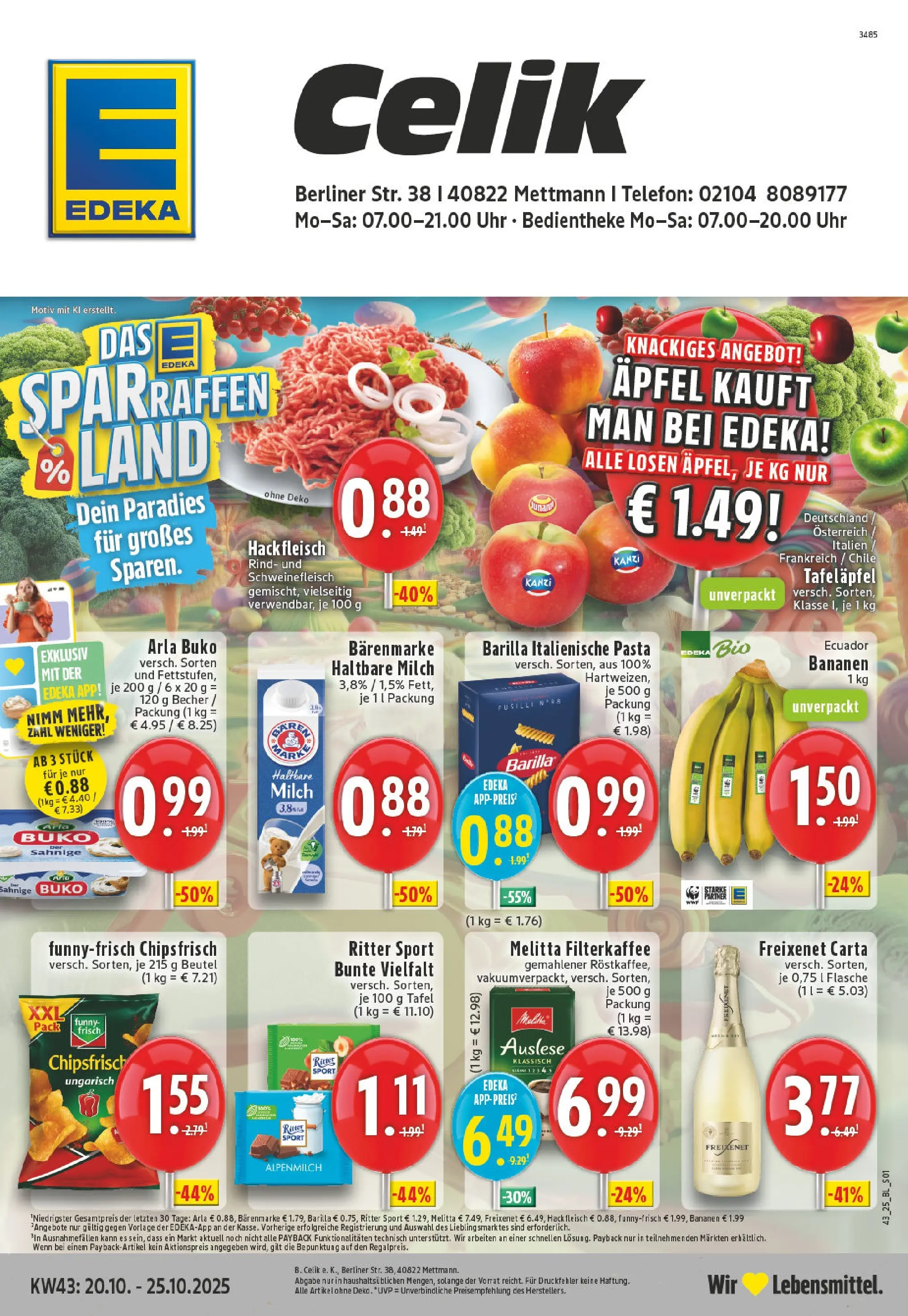 Edeka prospekt Mettmann	 (ab 19.10.2025) » Angebote Online | Seite: 1 | Produkte: Berliner, Haltbare milch, Pasta, Hackfleisch