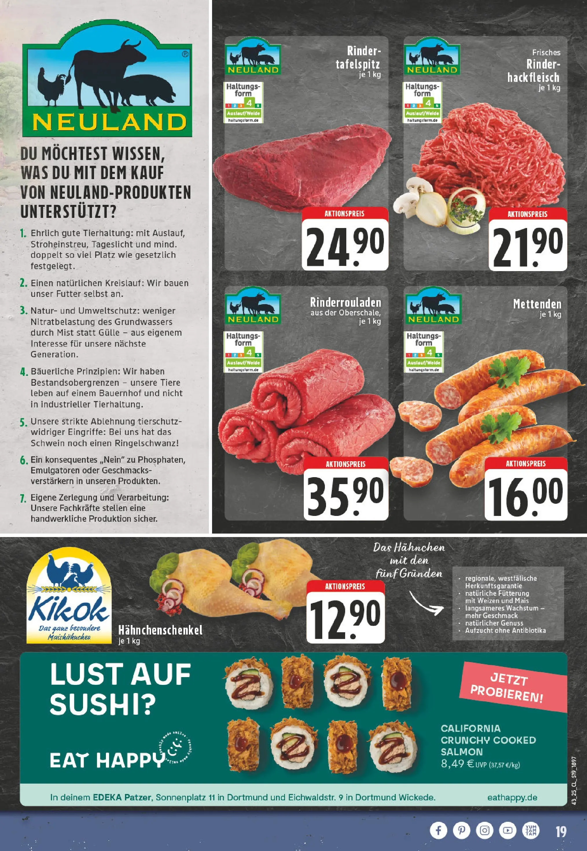 Edeka prospekt Dortmund - Wickede	 (ab 19.10.2025) » Angebote Online | Seite: 19 | Produkte: Rinderrouladen, Tafelspitz, Hahnchen, Fleisch