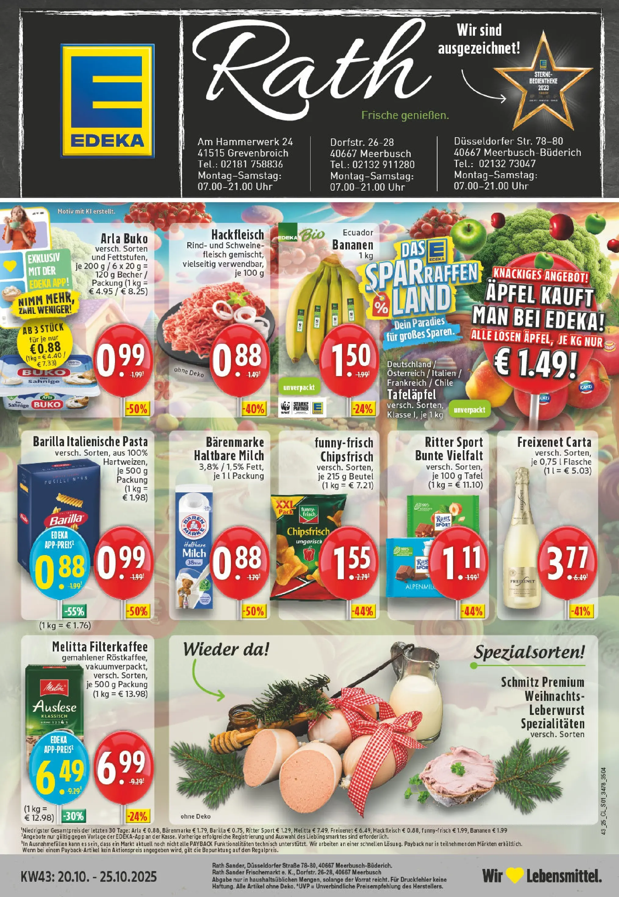Edeka prospekt Meerbusch	 (ab 19.10.2025) » Angebote Online | Seite: 1 | Produkte: Melitta, Milch, Uhr, Hackfleisch
