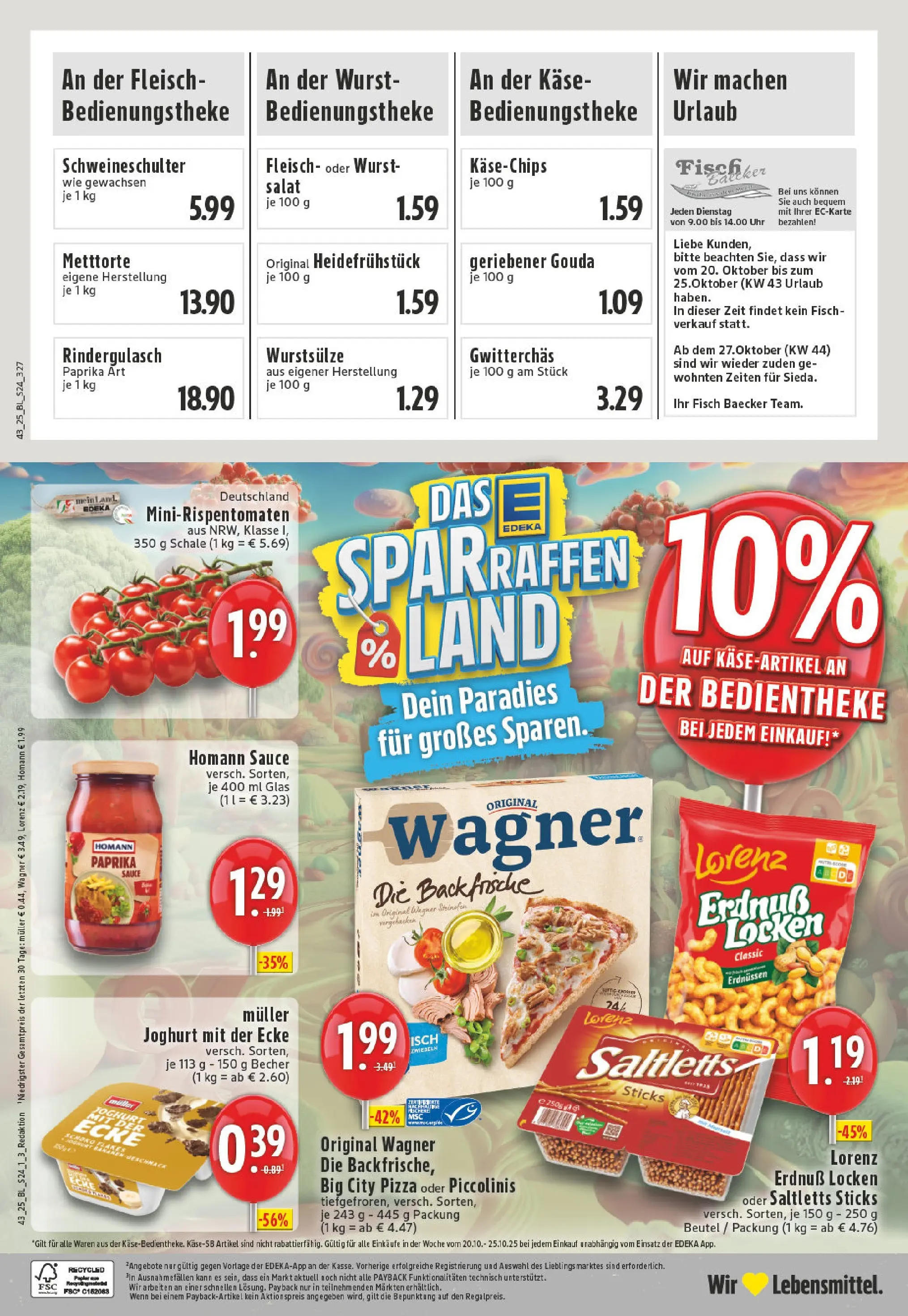 Edeka prospekt Dinslaken-Hiesfeld	 (ab 19.10.2025) » Angebote Online | Seite: 24 | Produkte: Rindergulasch, Joghurt, Pizza, Fleisch