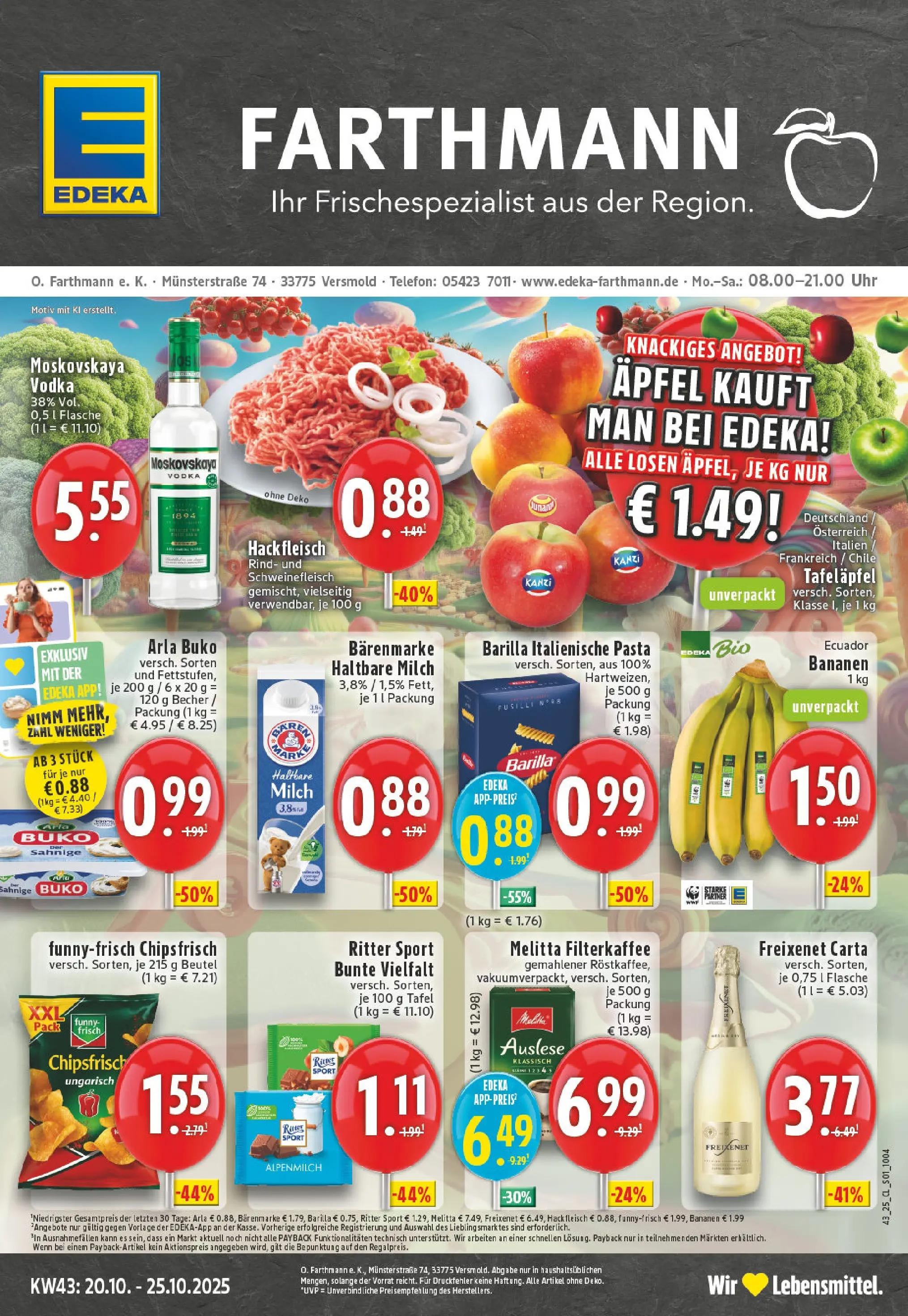Edeka prospekt Versmold	 (ab 19.10.2025) » Angebote Online | Seite: 1 | Produkte: Melitta, Ritter sport, Bananen, Schweinefleisch