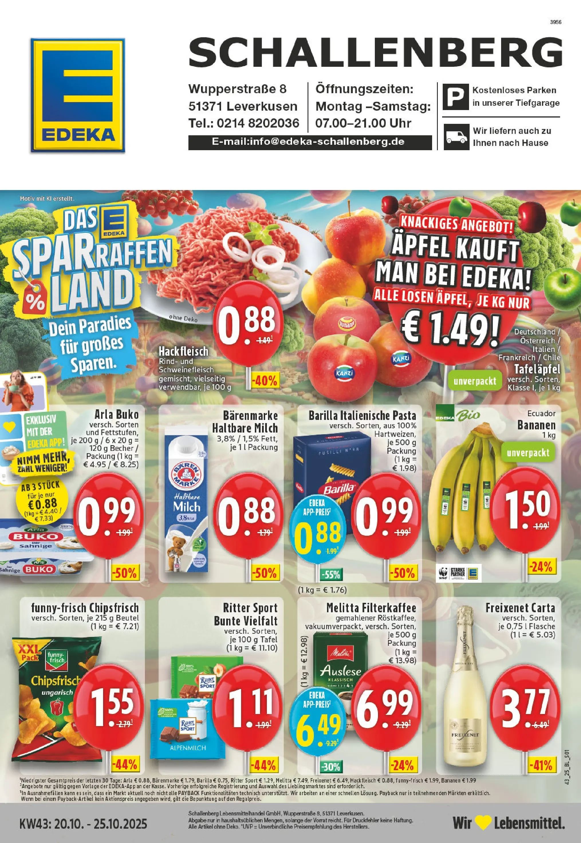 Edeka prospekt Leverkusen-Rheindorf	 (ab 19.10.2025) » Angebote Online | Seite: 1 | Produkte: Milch, Barilla, Ritter sport, Äpfel