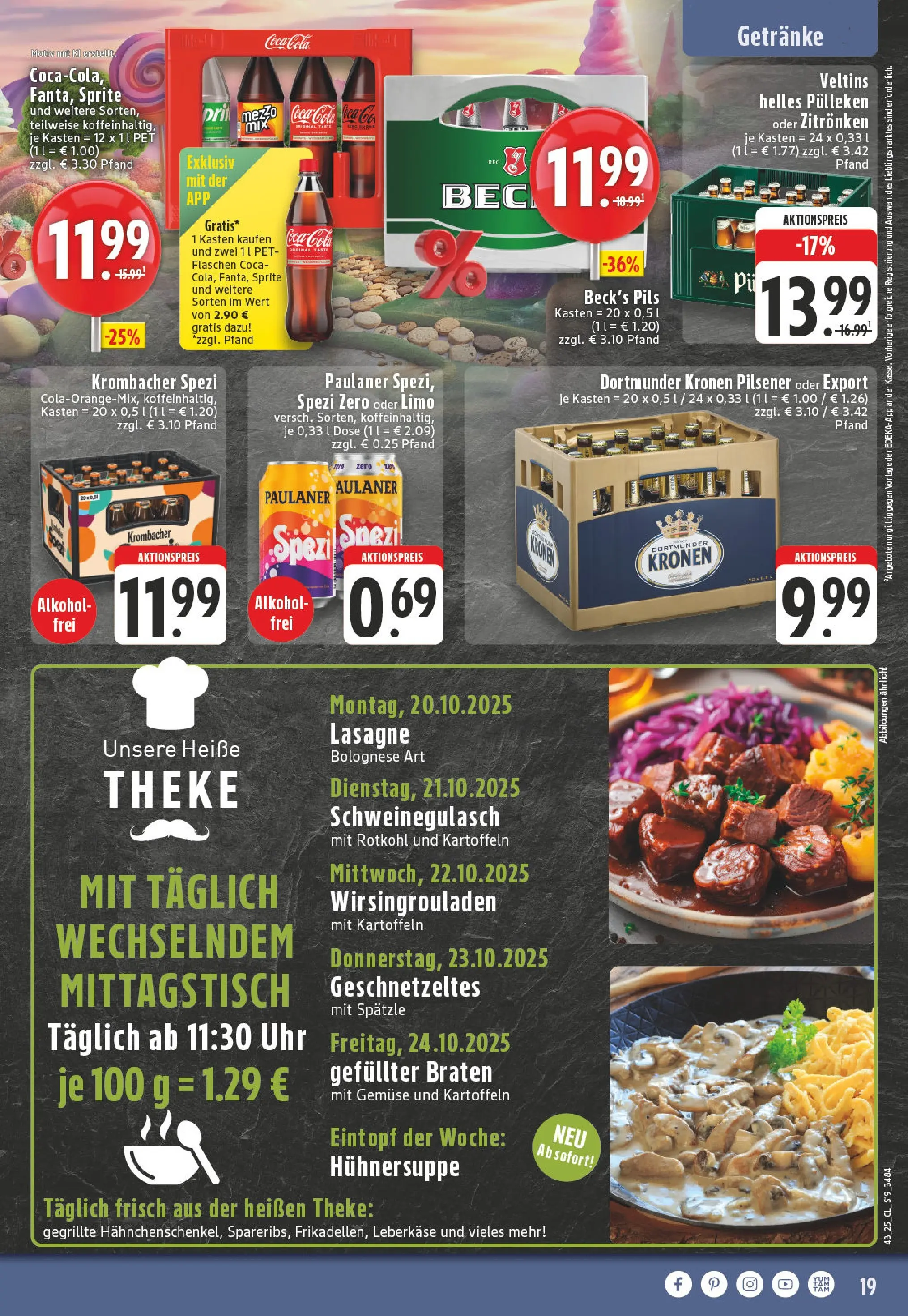 Edeka prospekt Hamm	 (ab 19.10.2025) » Angebote Online | Seite: 19 | Produkte: Schweinegulasch, Pils, Gemüse, Uhr