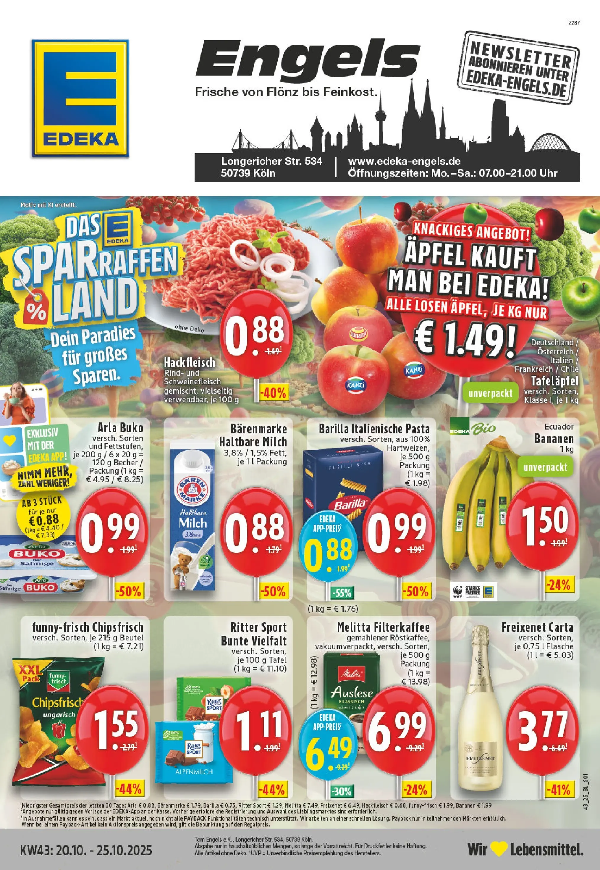 Edeka prospekt Köln-Longerich	 (ab 19.10.2025) » Angebote Online | Seite: 1 | Produkte: Bananen, Schweinefleisch, Fleisch, Uhr
