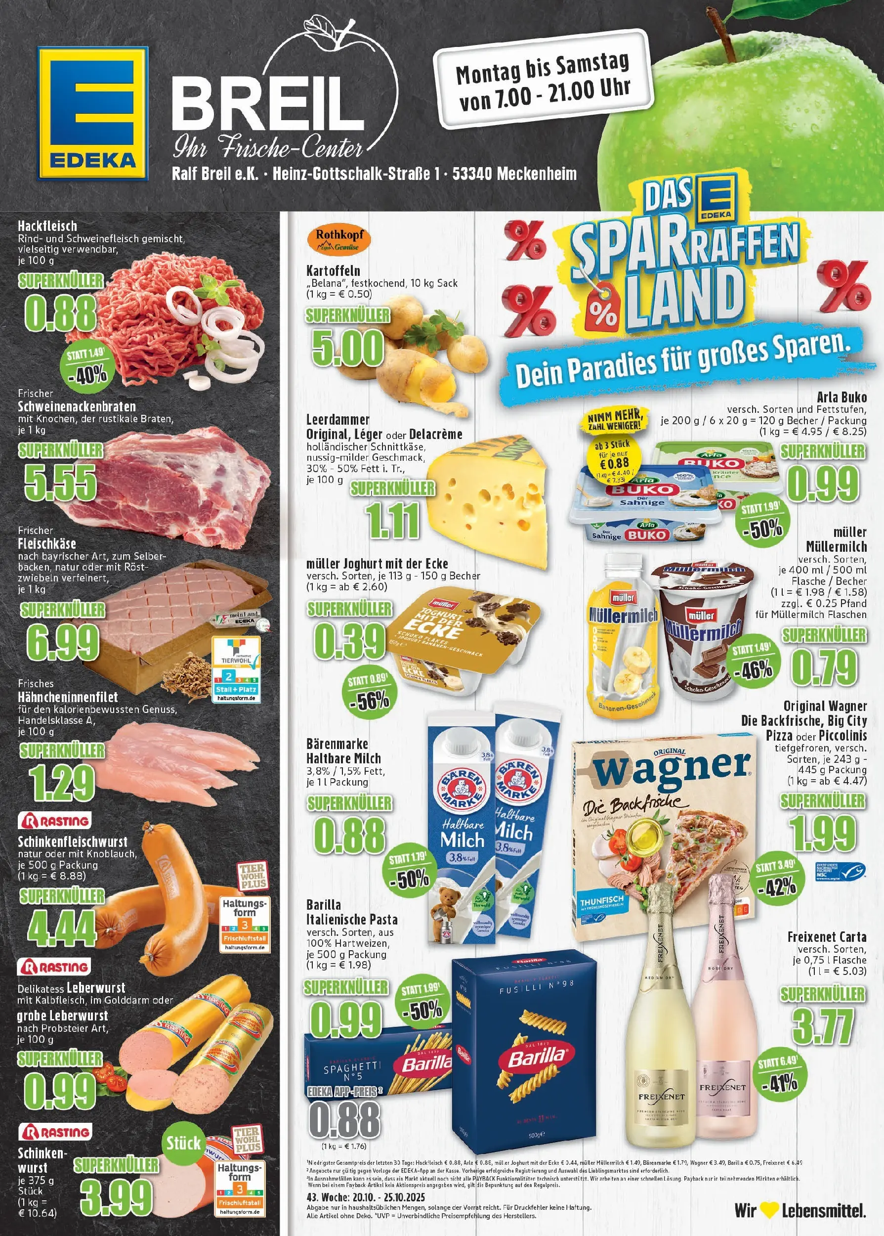 Edeka prospekt Meckenheim	 (ab 19.10.2025) » Angebote Online | Seite: 1 | Produkte: Kartoffeln, Arla buko, Wurst, Hackfleisch