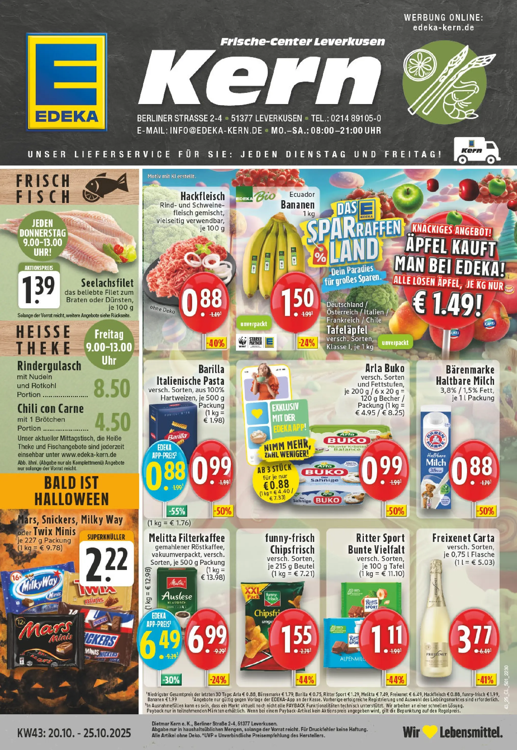 Edeka prospekt Leverkusen	 (ab 19.10.2025) » Angebote Online | Seite: 1 | Produkte: Twix, Chili, Nudeln, Hackfleisch