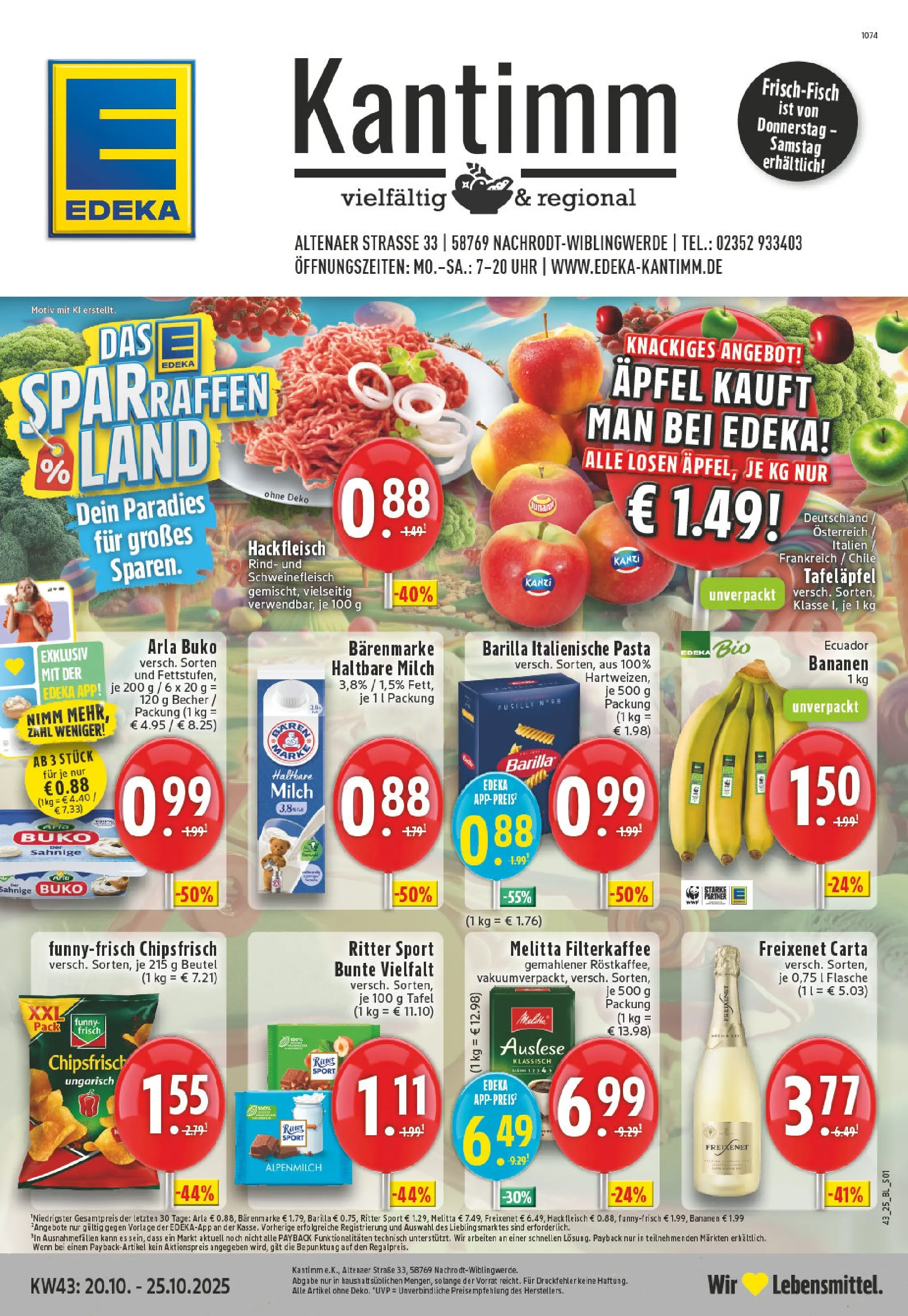 Edeka prospekt Nachrodt - Wilbingwerde	 (ab 19.10.2025) » Angebote Online | Seite: 1 | Produkte: Milch, Haltbare milch, Ritter sport, Bananen