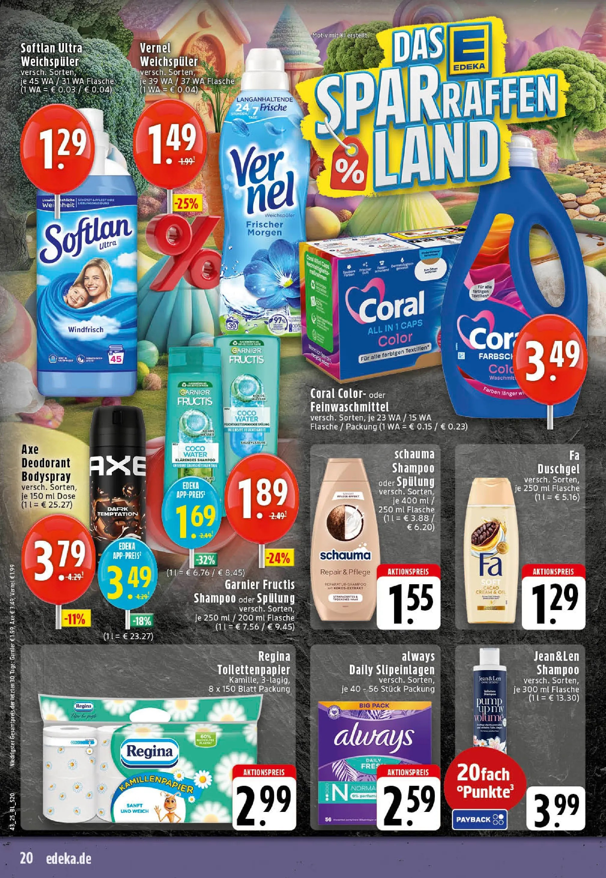 Edeka prospekt Stolberg	 (ab 19.10.2025) » Angebote Online | Seite: 20 | Produkte: Shampoo, Duschgel, Weichspüler, Toilettenpapier