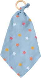 ALANA Schmusetuch aus Musselin & Holzring, blau & gelb