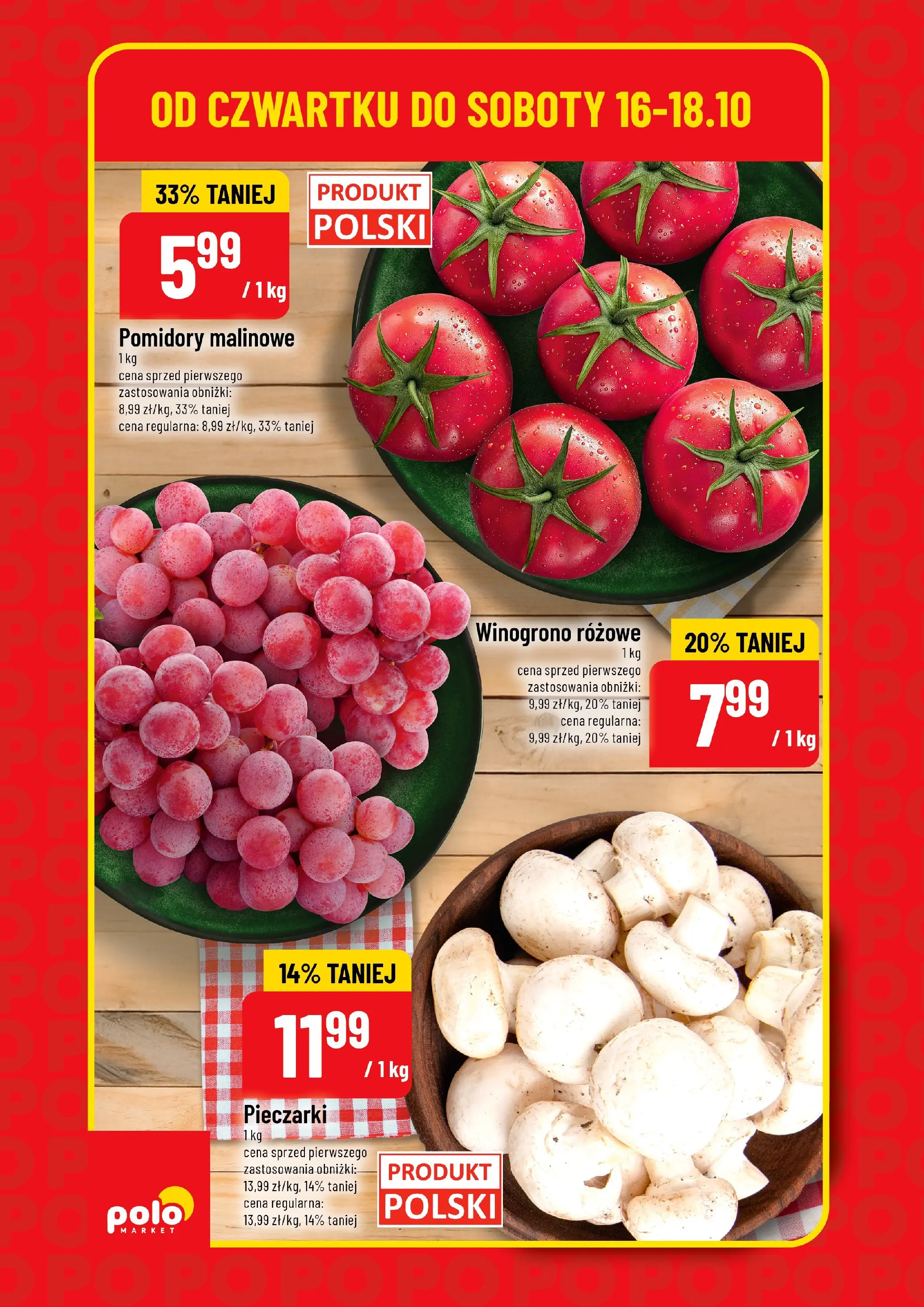 POLOmarket gazetka od jutra (16.10.2025) - Nowa PDF | Strona: 4 | Produkty: Winogrono, Pieczarki, Pomidory malinowe, Pomidory