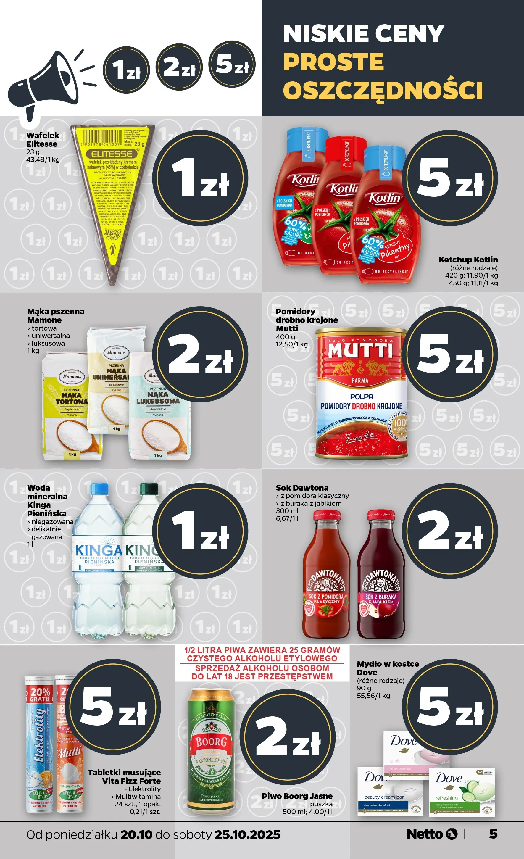 Netto - NETTO T43A ważne do 25.10 od 19.10.2025 - Aktualne promocje | Strona: 5 | Produkty: Piwo, Pomidory, Mydło, Woda