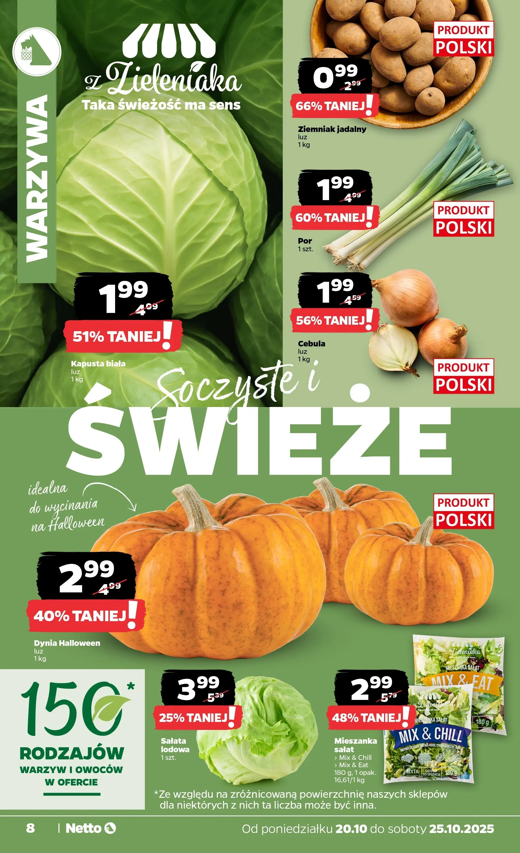 Netto - NETTO T43A ważne do 25.10 od 19.10.2025 - Aktualne promocje | Strona: 8 | Produkty: Kapusta, Dynia, Kapusta biała, Warzywa
