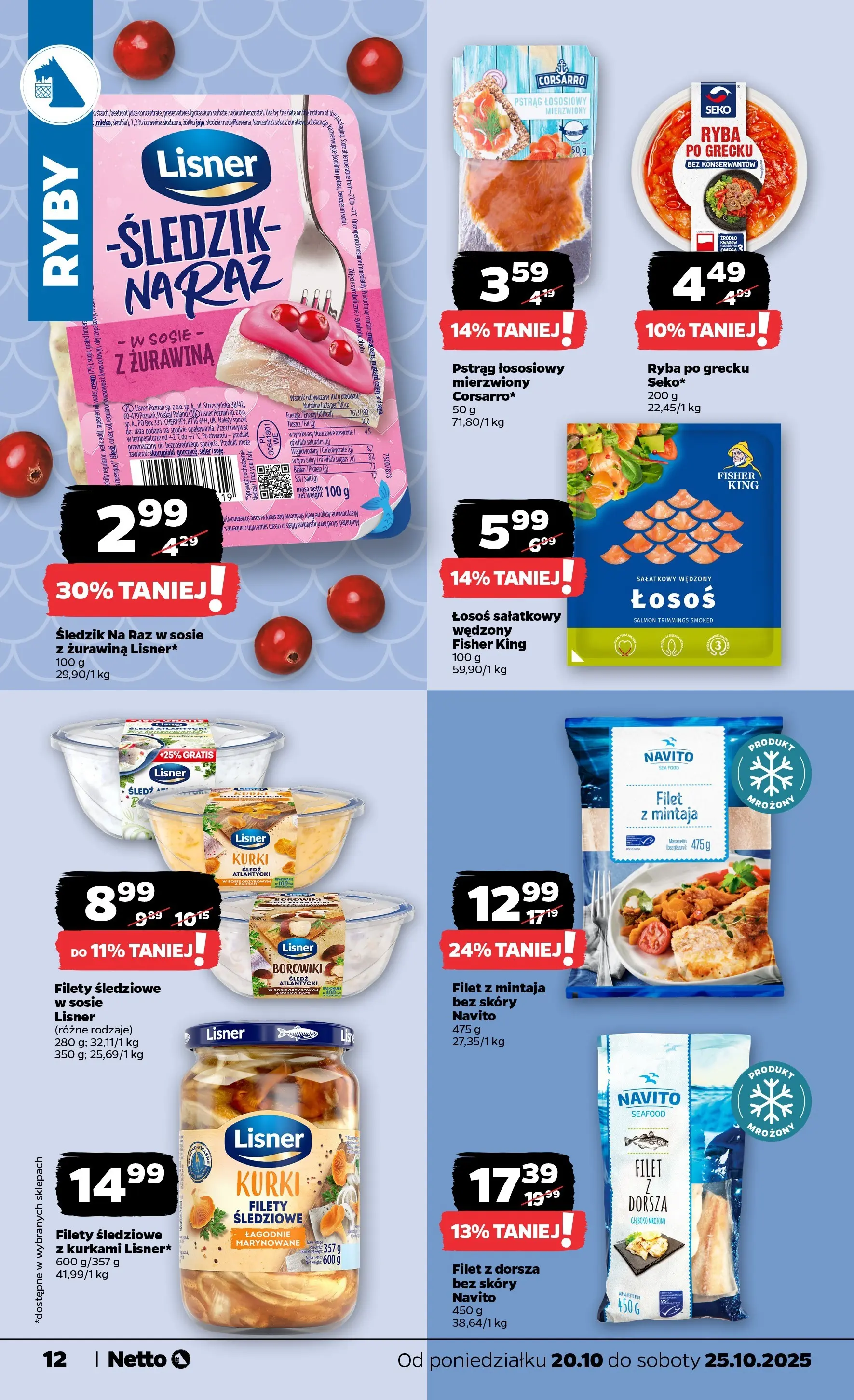 Netto - NETTO T43A ważne do 25.10 od 19.10.2025 - Aktualne promocje | Strona: 12 | Produkty: Filet z dorsza, Pstrąg, Ryba po grecku, Olej