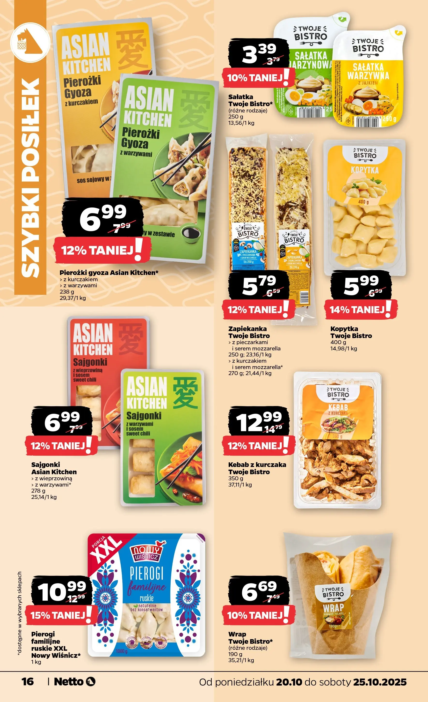 Netto - NETTO T43A ważne do 25.10 od 19.10.2025 - Aktualne promocje | Strona: 16 | Produkty: Sałatka z kurczakiem, Sos sojowy, Kopytka, Sos