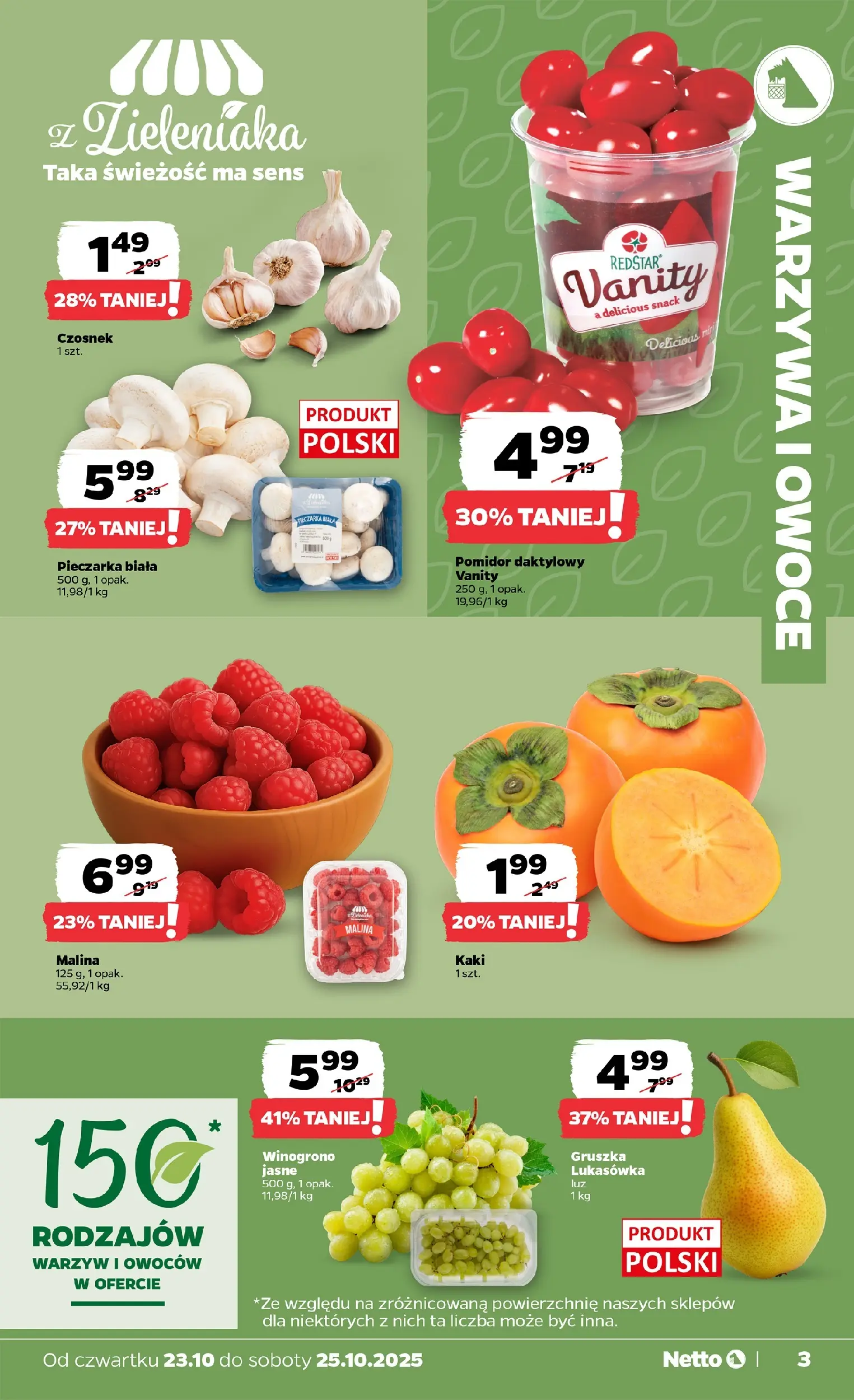 Netto - NETTO T43B Food ważne do 25.10 od 22.10.2025 - Aktualne promocje | Strona: 3 | Produkty: Gruszka, Malina, Warzywa, Owoce