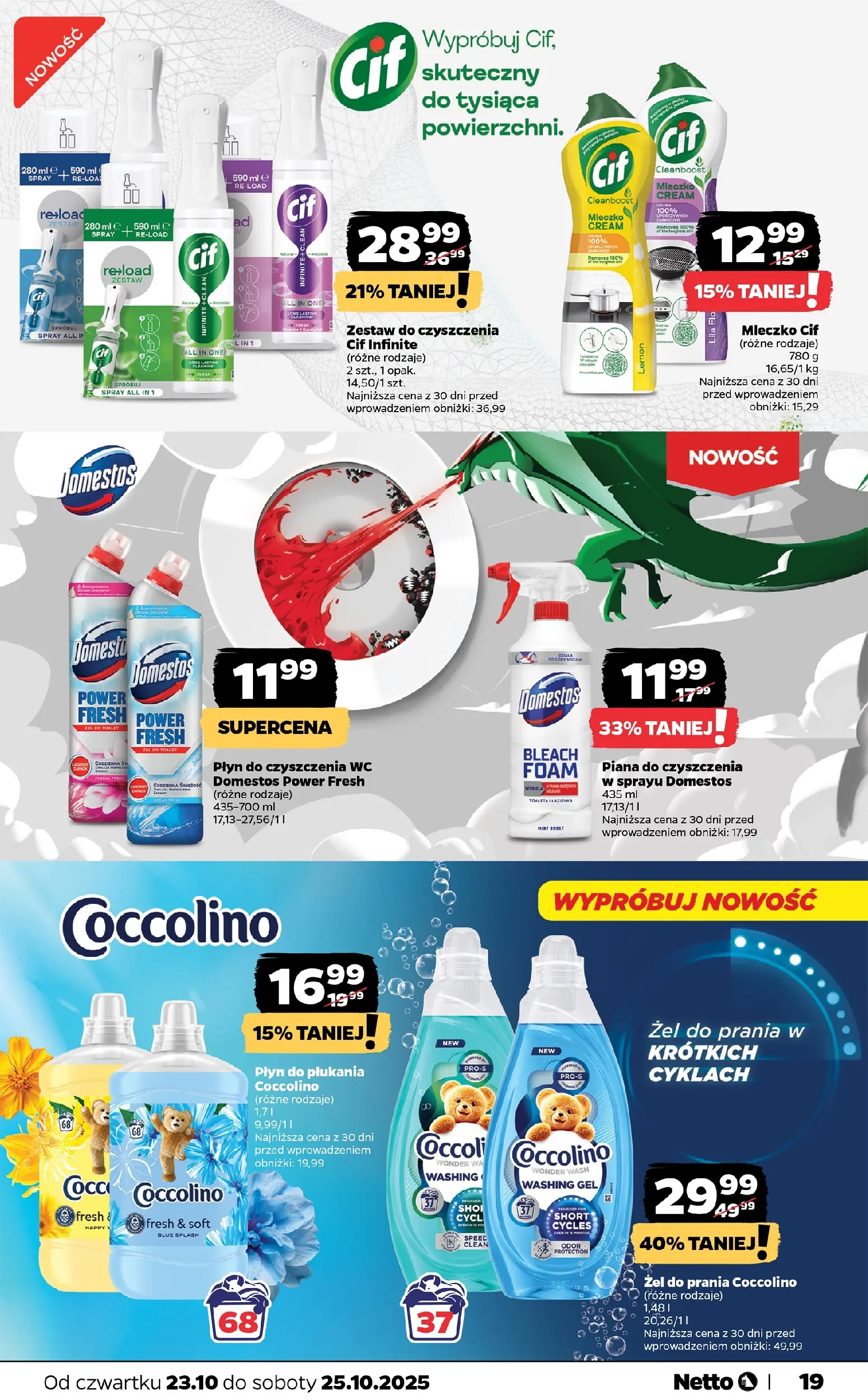 Netto - NETTO T43B Food ważne do 25.10 od 22.10.2025 - Aktualne promocje | Strona: 19 | Produkty: Coccolino, Toaleta, Domestos, Zapach