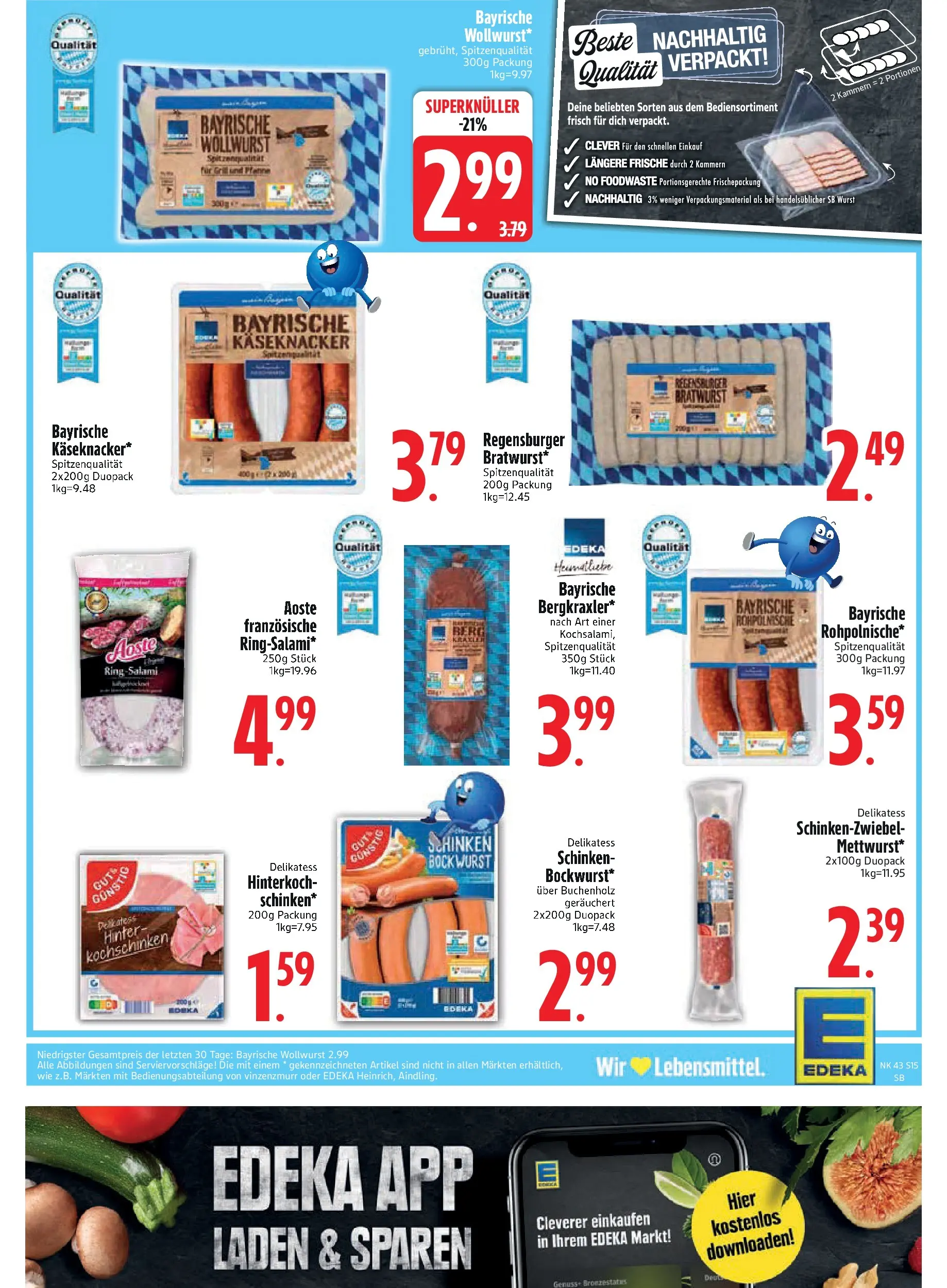 Edeka prospekt Bodenwöhr	 (ab 19.10.2025) » Angebote Online | Seite: 15 | Produkte: Wurst, Salami, Schinken