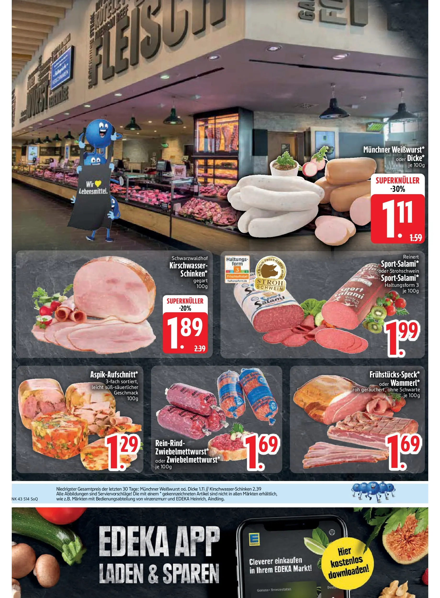 Edeka prospekt Asbach-Bäumenheim	 (ab 19.10.2025) » Angebote Online | Seite: 14 | Produkte: Weißwurst, Salami