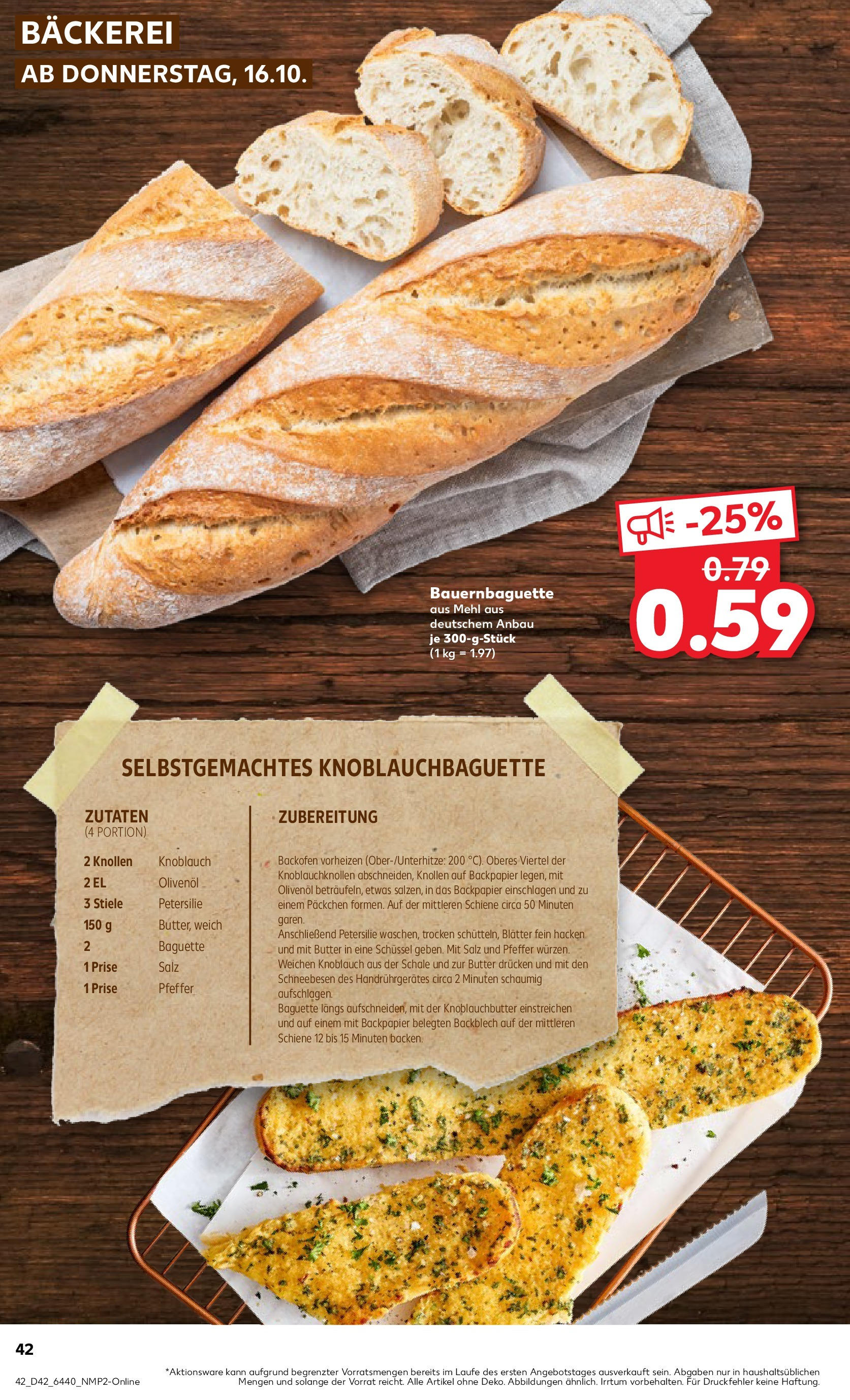 Prospekt Kaufland ab 19.10.2025 » Angebote Online zum Blättern | Seite: 42 | Produkte: Butter, Baguette, Pfeffer, Knoblauch